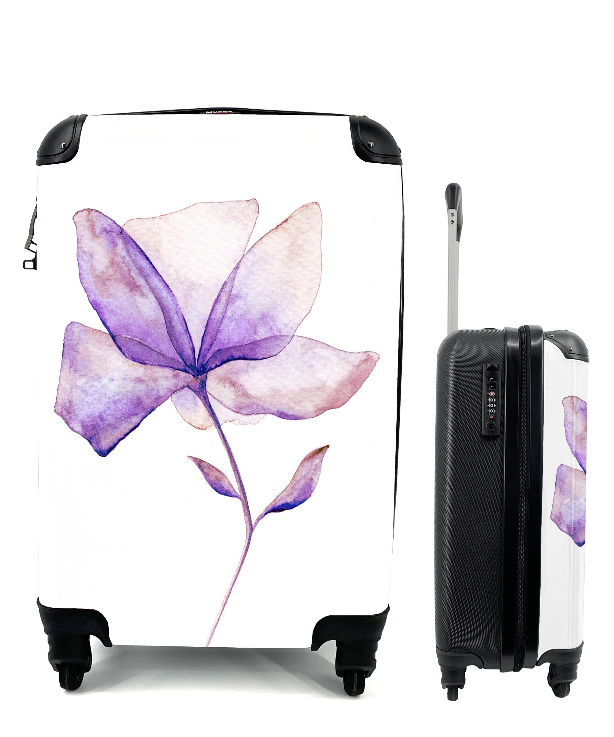 Blumen MuchoWow Ferien, Trolley, für Lila, Reisekoffer Aquarell Handgepäck mit Reisetasche Handgepäckkoffer rollen, - Rollen, 4 -