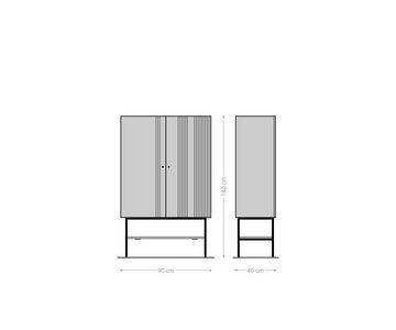 DELIFE Highboard Nestos, Mango White Wash 90x140 cm Metall Schwarz 2 Türen