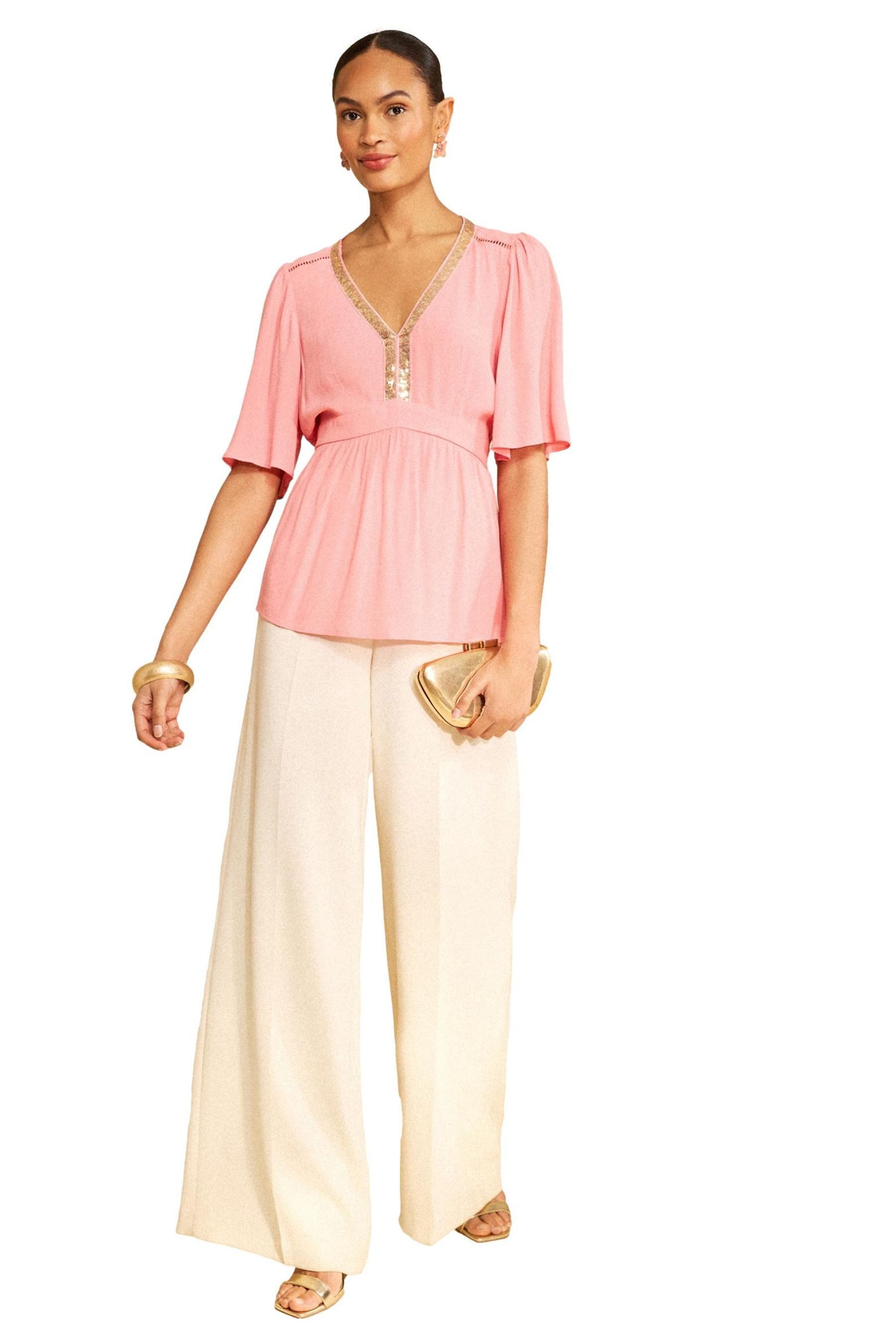 Paillettenshirt Love & Roses Kimonobluse und Paillettenbesatz