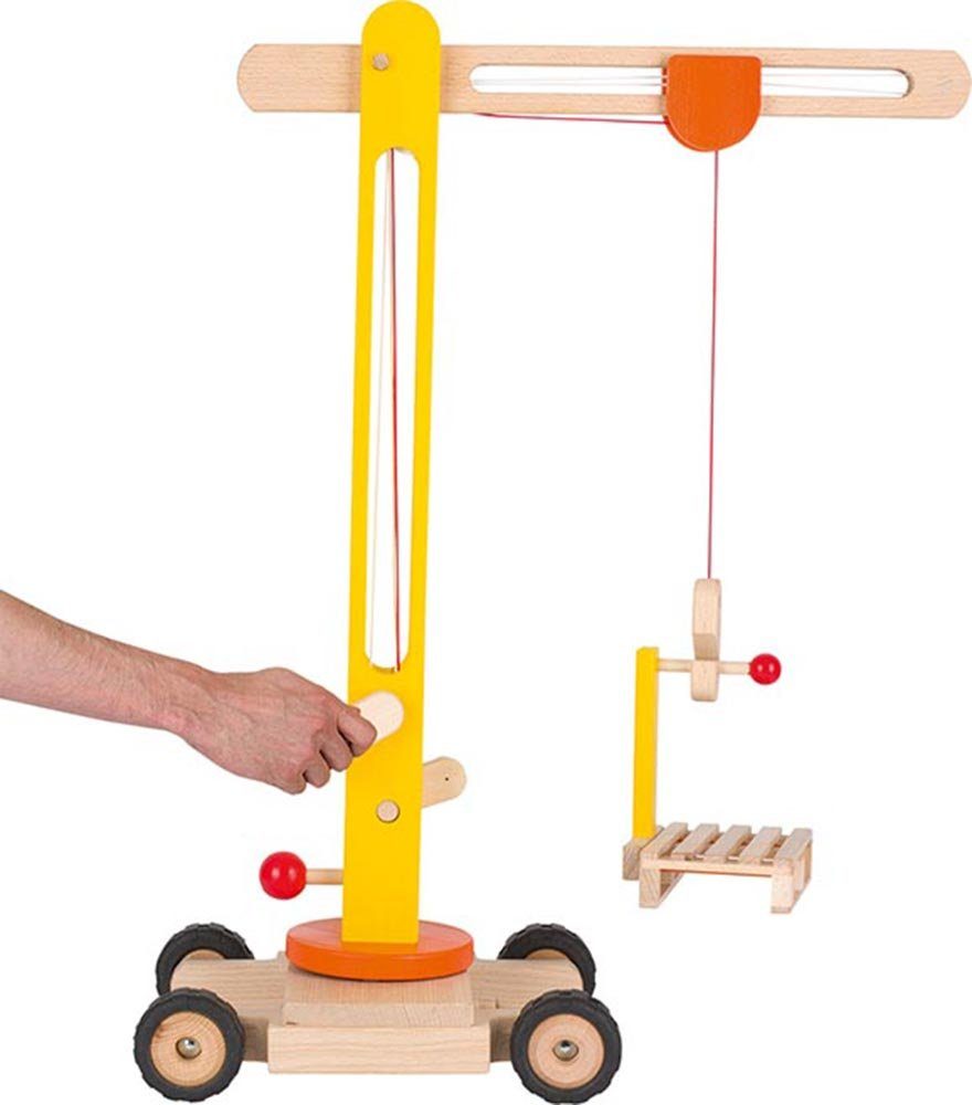 goki Spielzeug-Kran Drehkran aus Ahorn- und Buchenholz mit Gummibereifung
