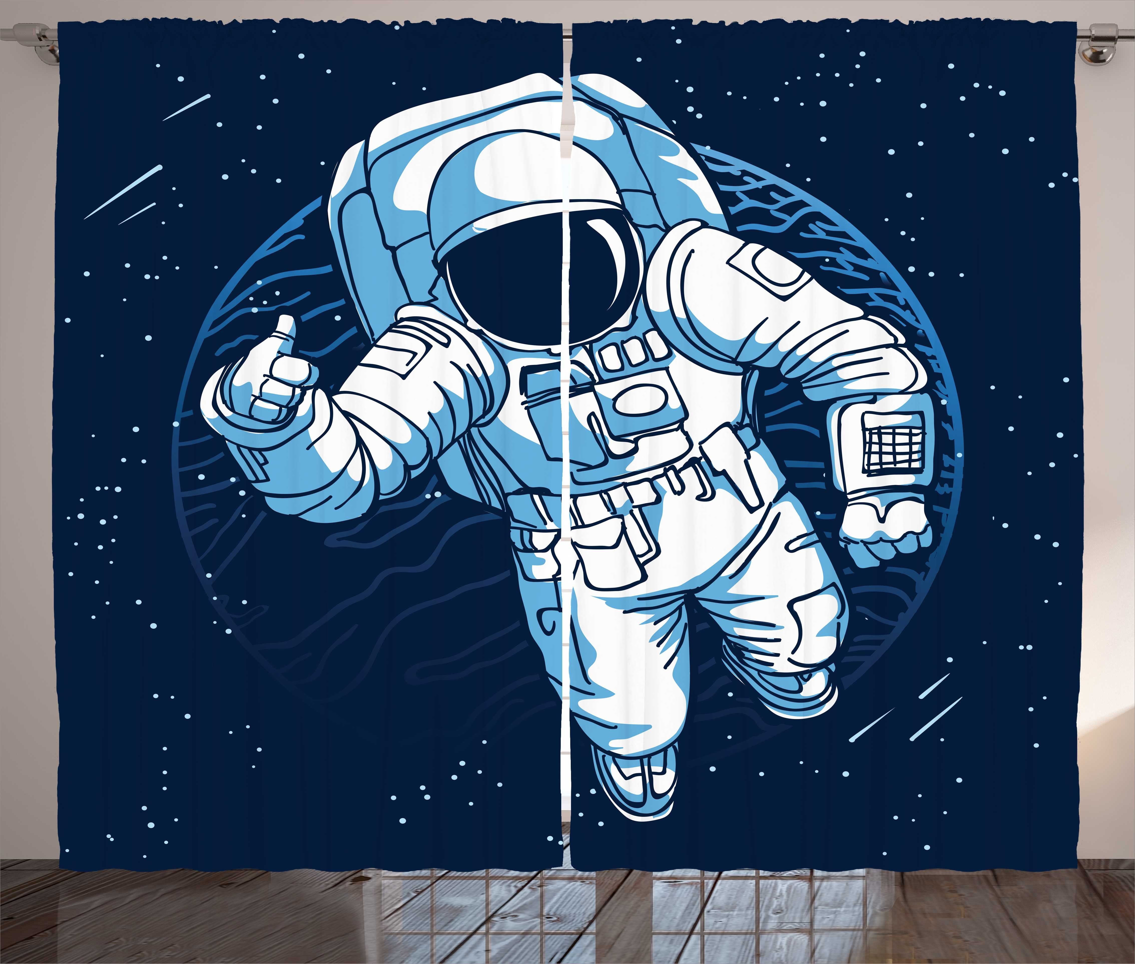 und Abakuhaus, Vorhang Spaceman Cartoon-Entwurf Gardine Astronaut mit Haken, Schlafzimmer Schlaufen Kräuselband