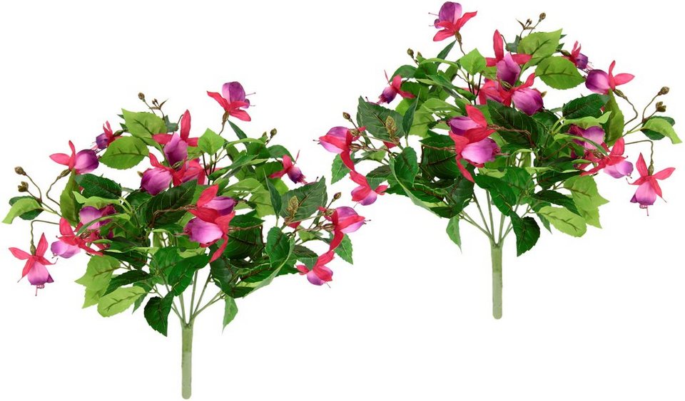 Kunstblume Fuchsienbusch, I.GE.A., Höhe 38 cm, 2er Set Zimmerpflanze Deko  Doppelblütenblätter Topfpflanze Hybrid Hort