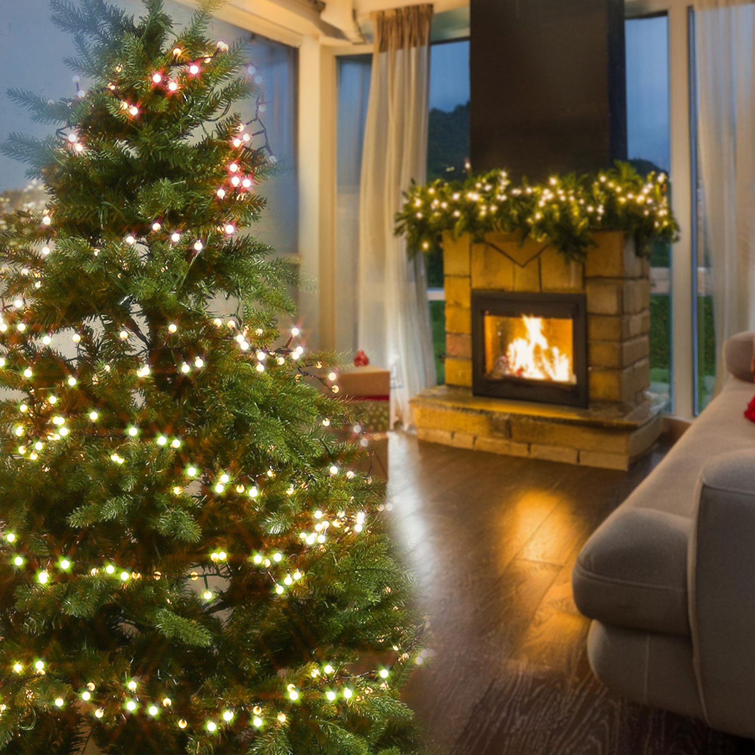 MARELIDA LED-Lichterkette Berry Cherry 350 weiße Mini Kugeln 8 Funkt. 7,5m Außen Deko Girlande, 350-flammig