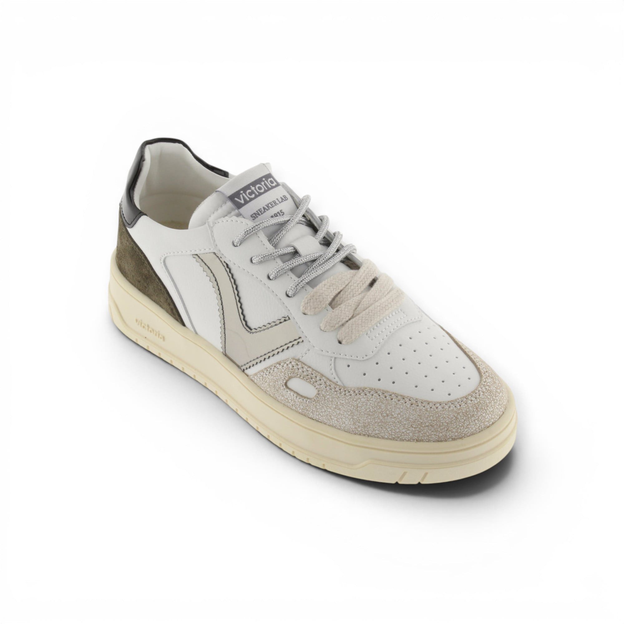Victoria Seul (Ledereffekt/Velourleder&Metall) - weiss/khakigrün Damen Sneaker