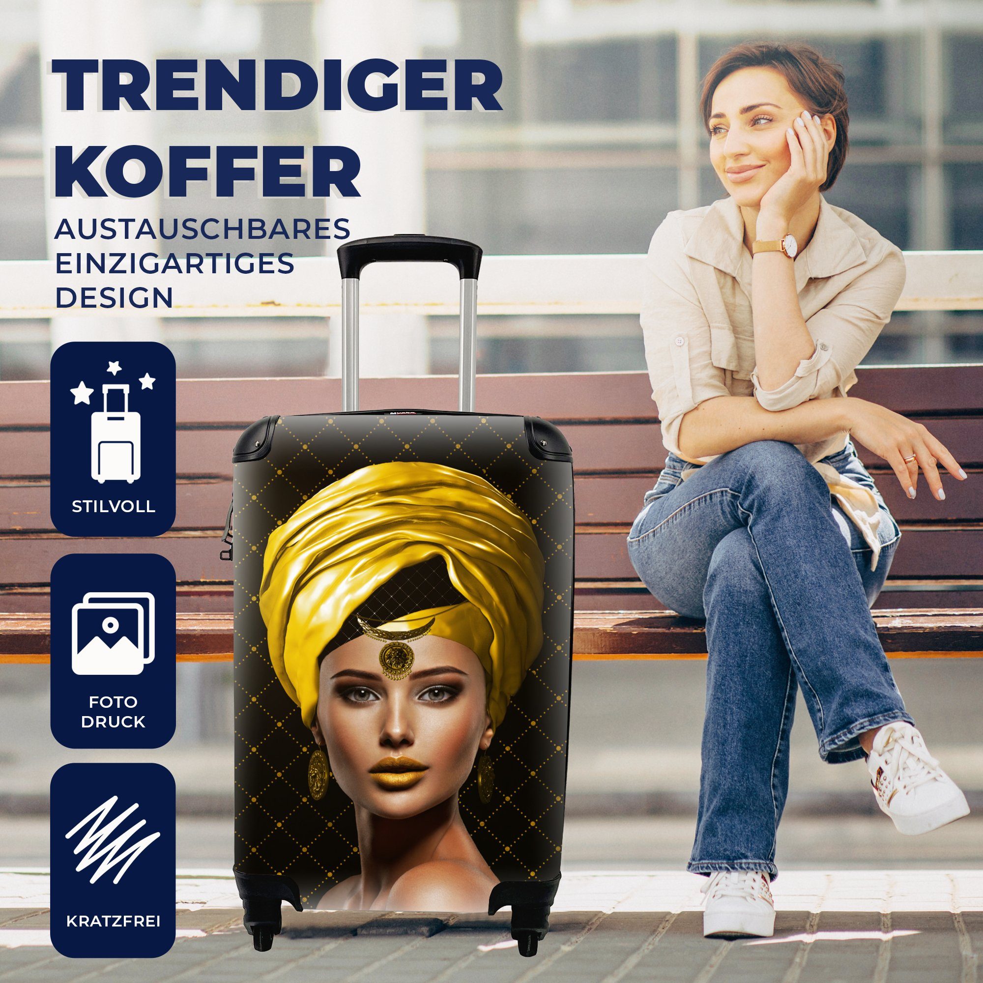 MuchoWow Handgepäckkoffer Frau - Farben Rollen, Gelb, mit 4 Reisetasche Handgepäck - rollen, Reisekoffer Trolley, für Ferien