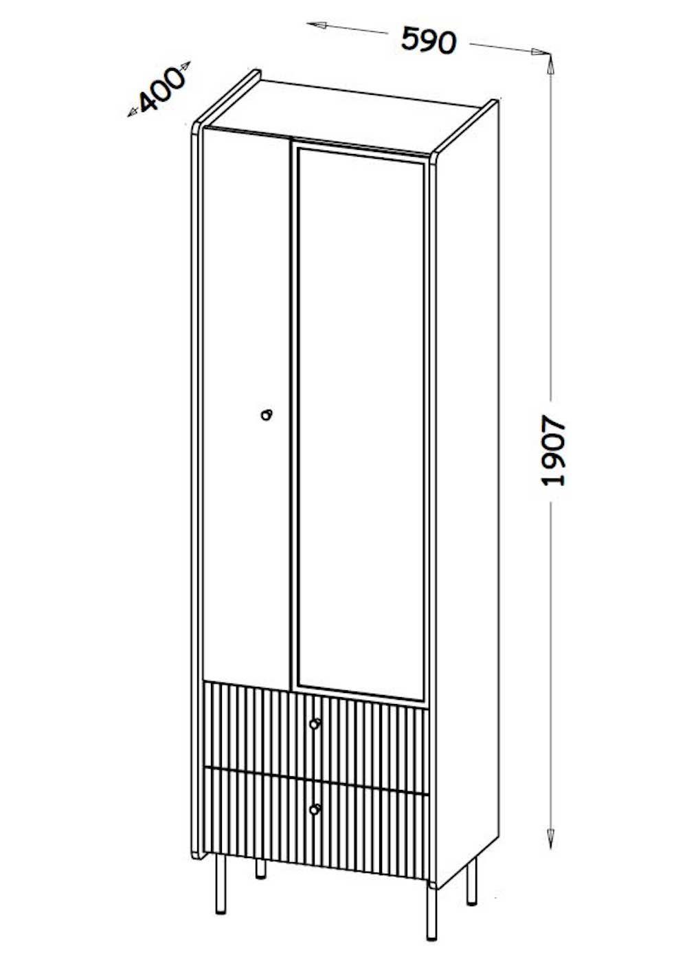 Feldmann-Wohnen 59x40x190cm matt Warmia Pereto schwarz Vitrine 2-türig Nussbaum