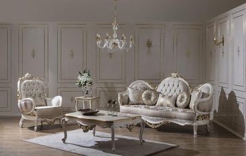 Casa Padrino Couchtisch Luxus Barock Couchtisch Weiß / Gold 130 x 90 x H. 47 cm - Prunkvoller Massivholz Wohnzimmertisch im Barockstil - Barock Möbel