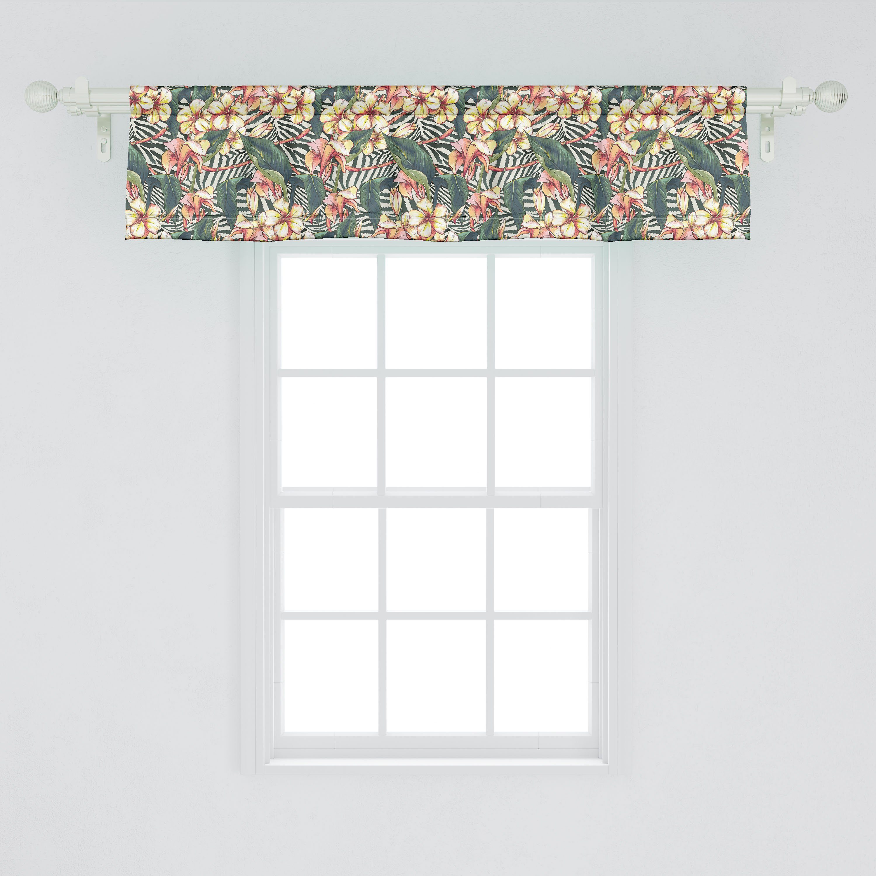 Exotische Küche Volant Detaillierte für Blumen Abakuhaus, Scheibengardine Dekor Microfaser, Tropisch Schlafzimmer Vorhang mit Stangentasche,