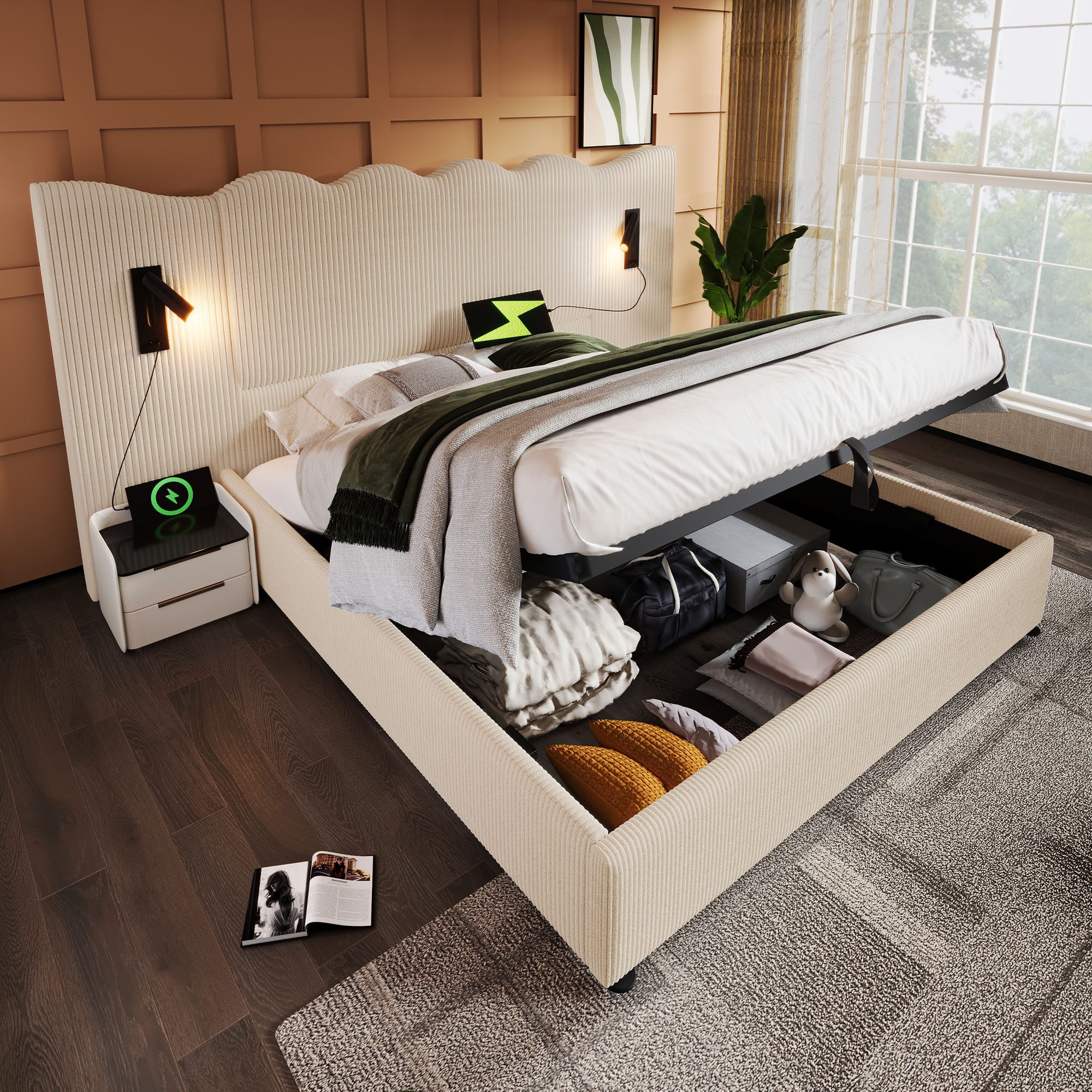 Ulife Polsterbett Hydraulisches Funktionsbett Struraumbett Doppelbett günstig online kaufen