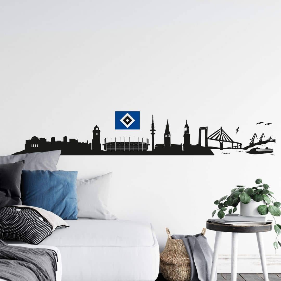 Hamburger SV Wandtattoo Fußball Wandtattoo Hamburger SV Bundesliga Skyline Schwarz HSV Logo Blau, Wandbild selbstklebend, entfernbar