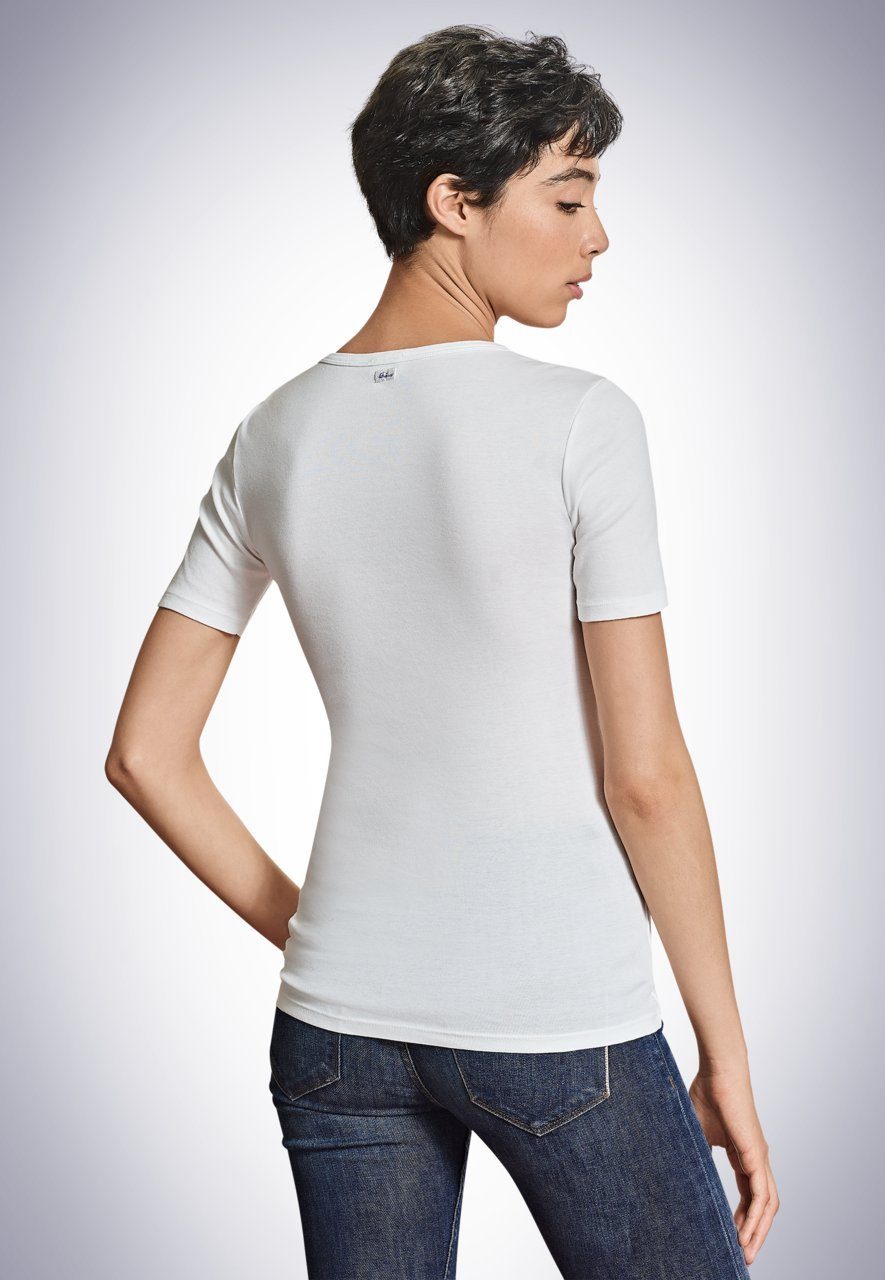 Berta Shirt SCHIESSER White Knopfleiste Button mit Unterhemd Perlmuttknöpfen REVIVAL