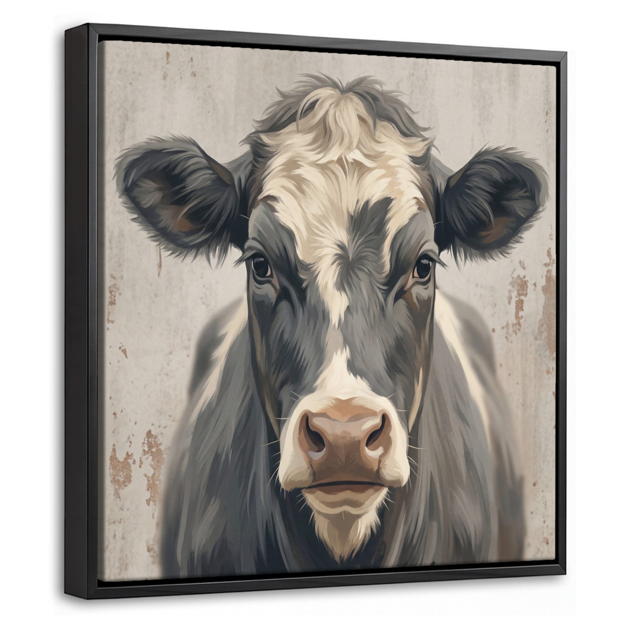 OneMillionCanvasses® Leinwandbild mit Rahmen - Kuh - Porträt - Tiere - Modern, Fotodruck (1 St), Leinwand Bilder Klein, Wand Dekoration Aesthetic 20x20cm