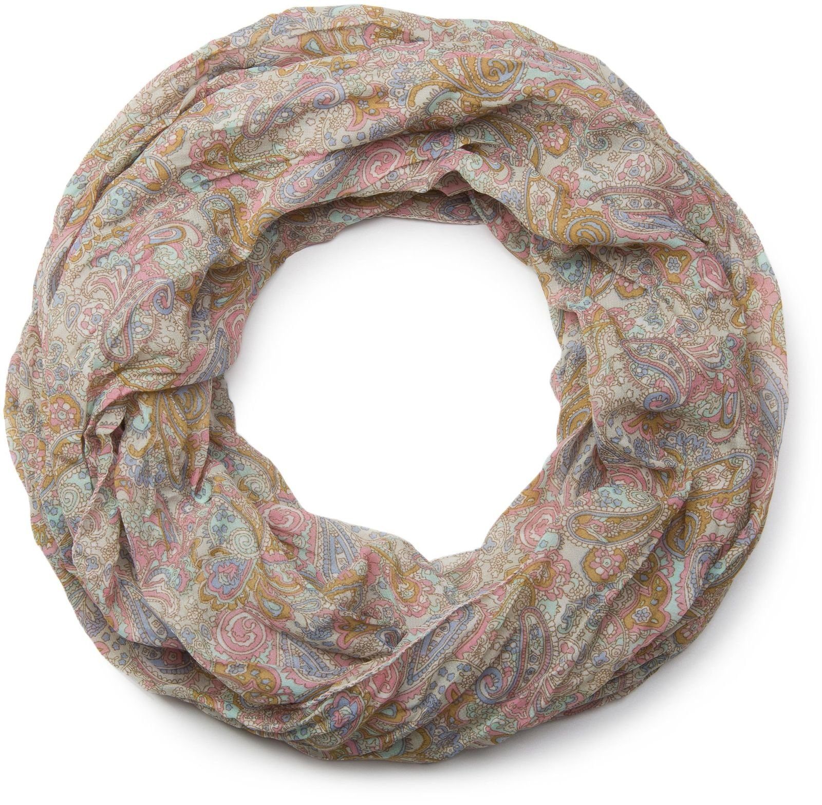 styleBREAKER Loop, (1-St), Seidiger Loop mit Paisley Muster Hellgrau-Rosa-Hellblau