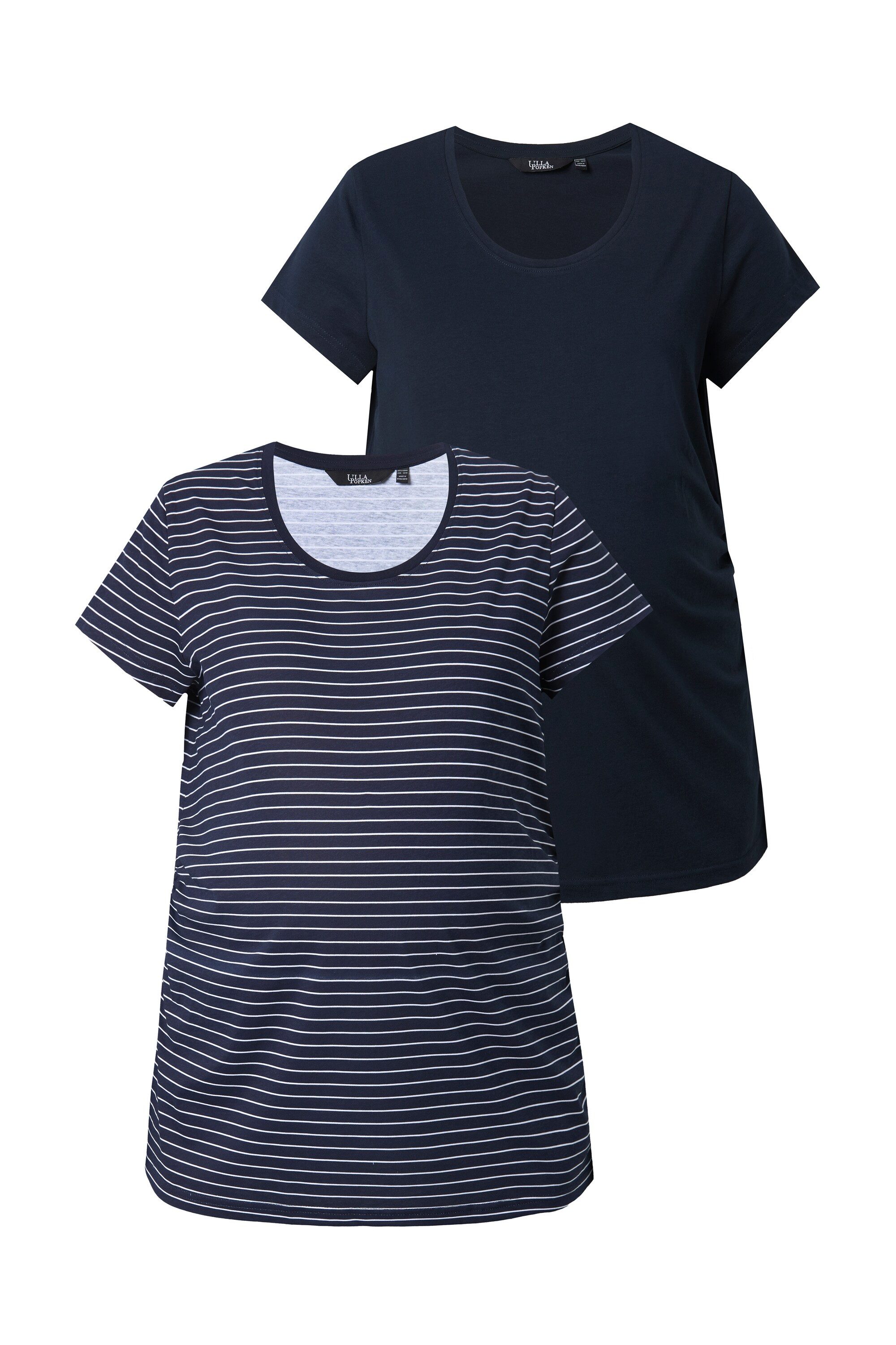 Ulla Popken T-Shirt Bellieva-T-Shirts 2er Pack Halbarm seitl. Raffung Schwangerschaft