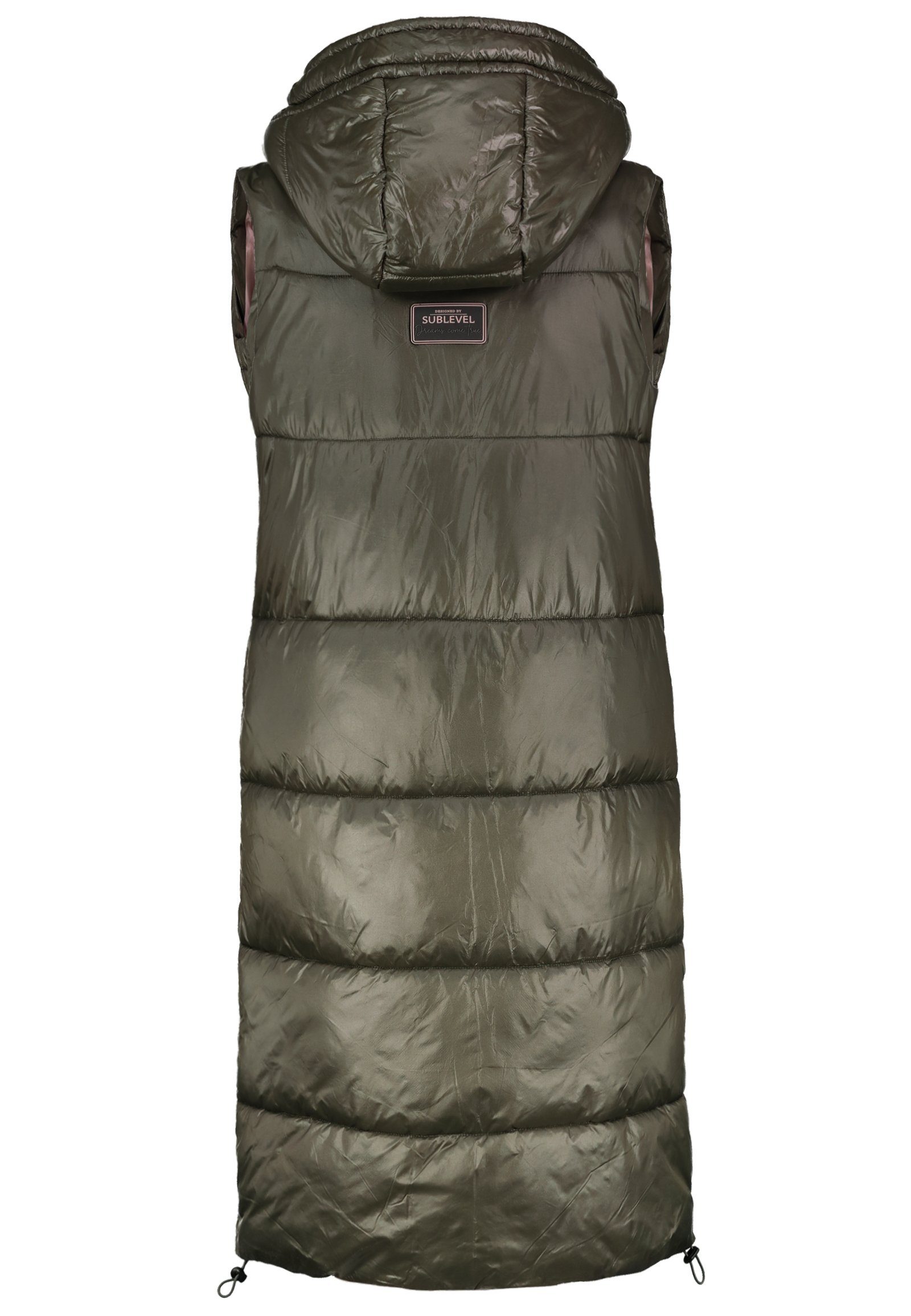 SUBLEVEL Steppweste Lange Stepp weste Kapuze Übergangs Herbst Frühlings Weste Windbreaker