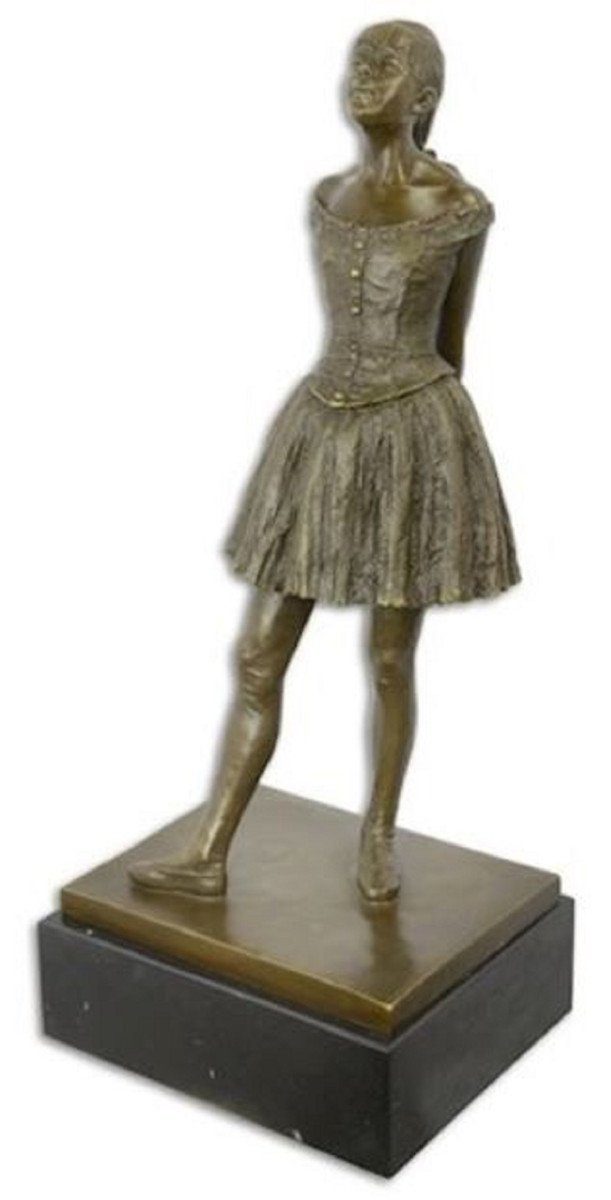Casa Padrino Skulptur Luxus Bronze Deko Skulptur Mädchen Ballerina 31,3 x 27 x H. 73,8 cm - Große Bronze Skulptur mit Marmorsockel - Bronze Figur - Dekofigur - Wohnzimmer Deko - Luxus Deko Accessoires