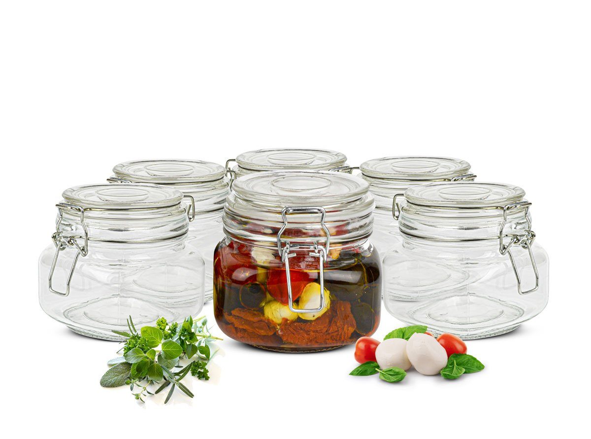 Sendez Einmachglas 6x500ml Bügelverschluss +10 Etiketten, Stift, 6 Dichtung, Glas, (6-tlg)