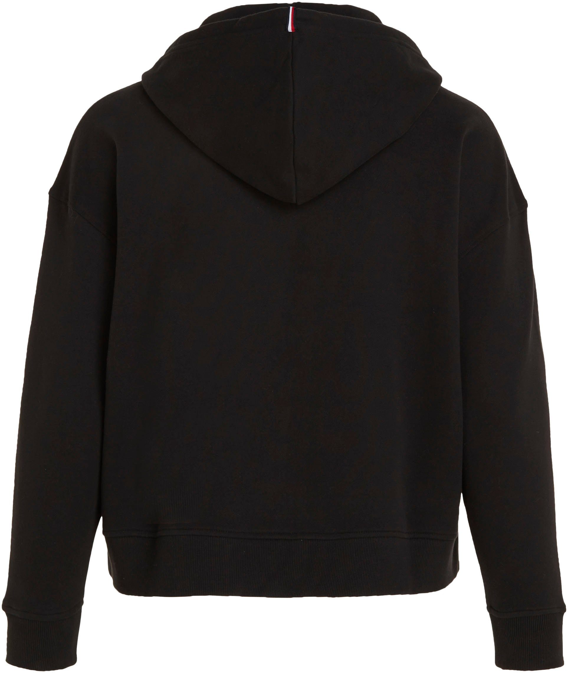 Tommy Hilfiger Curve Black Tommy CURVE,mit Markenstreifen PLUS Hilfier Kapuze HOODY P/TERRY 1985 CRV REG SIZE Kapuzensweatjacke der ZIPUP an