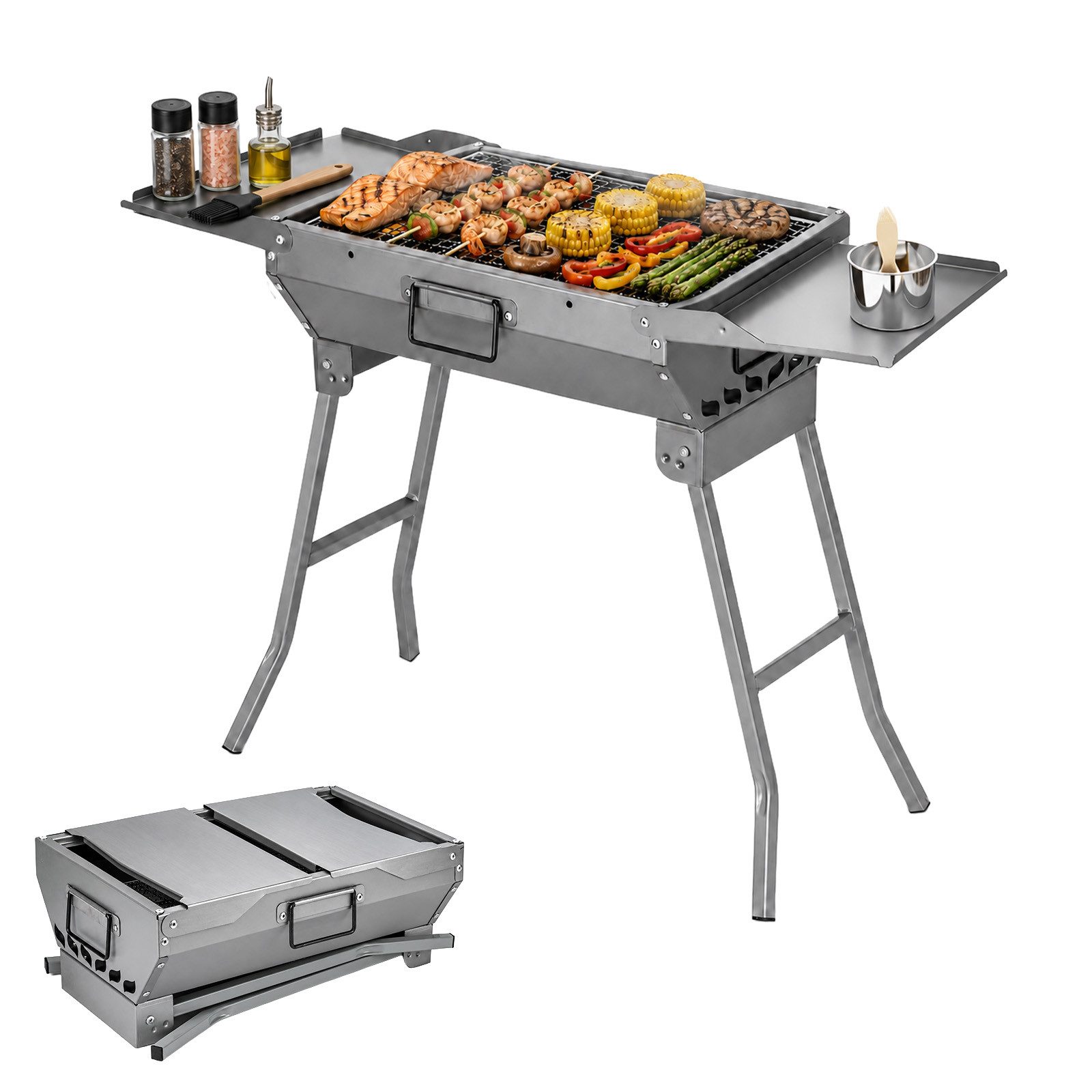 Youyijia Grillrost Klappgrill BBQ Set Tragbarer Holzkohlegrill mit 2 Seitenablage