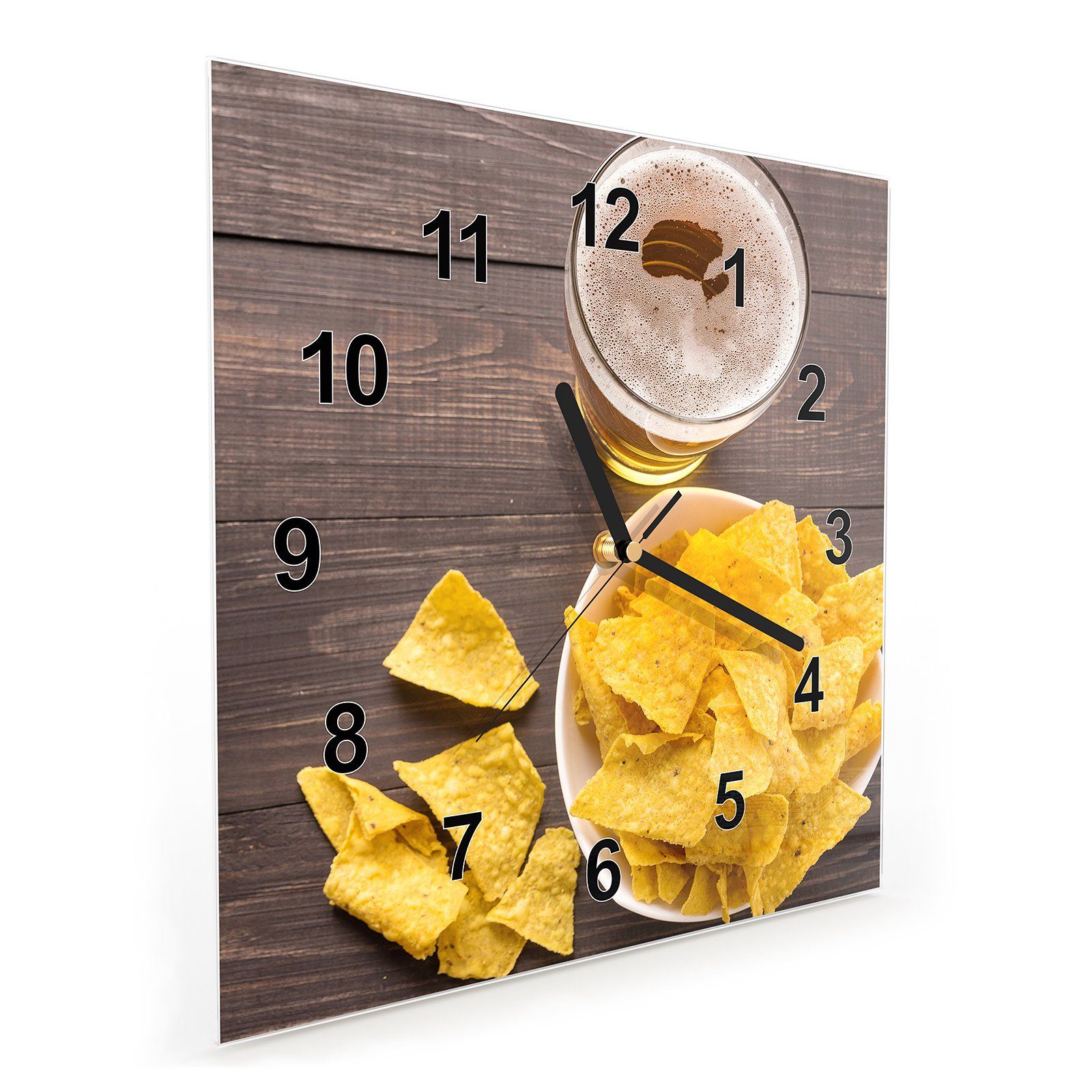 Primedeco Wanduhr Bier x Nachos Wandkunst Motiv und mit Wanduhr cm Größe 30 Glasuhr 30