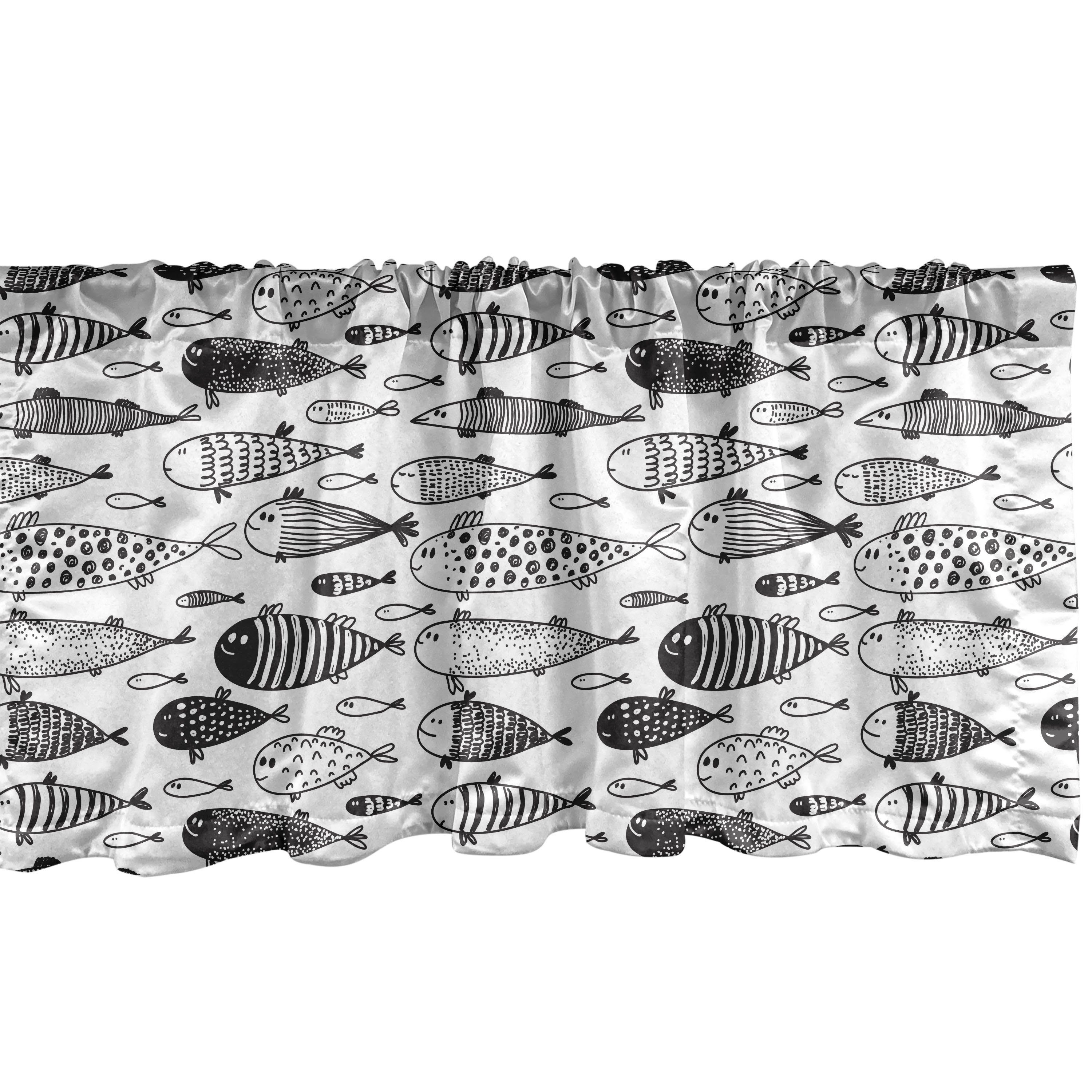 Scheibengardine Vorhang Volant für Stangentasche, Monochrome Dekor Abakuhaus, mit Nautisch Küche Sktechy Microfaser, Fische Schlafzimmer