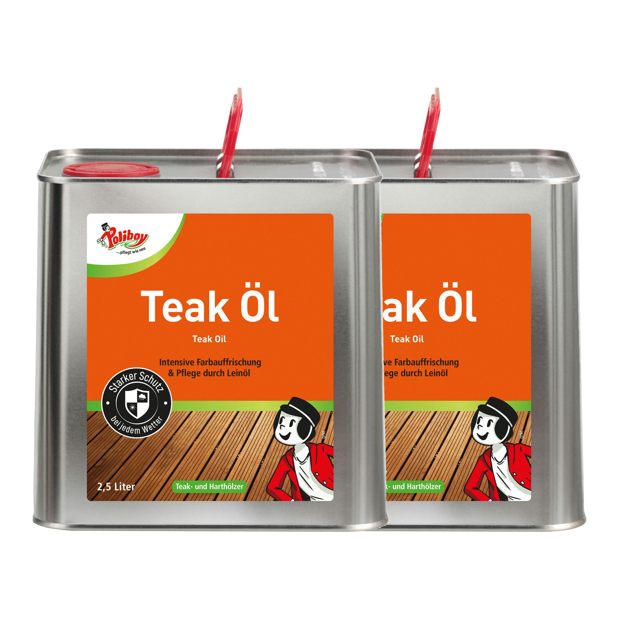 poliboy Teak Öl - 2x2,5 Liter - für geölte, naturbelassene Gegenstände Holzreiniger (reinigt, pflegt und schützt - Made in Germany)
