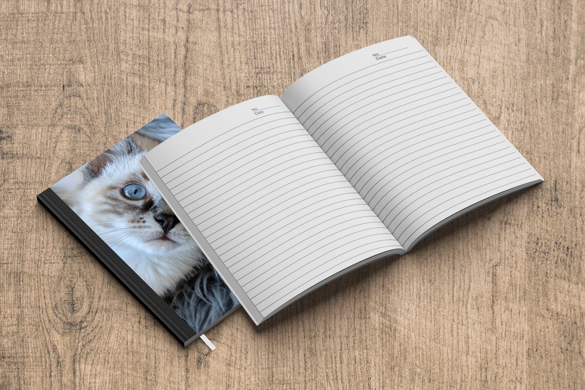 Tagebuch, MuchoWow Schaffellteppich, Seiten, Journal, mit Notizbuch auf A5, einem 98 Kätzchen Haushaltsbuch Siamesisches Notizheft, Merkzettel, Augen blauen
