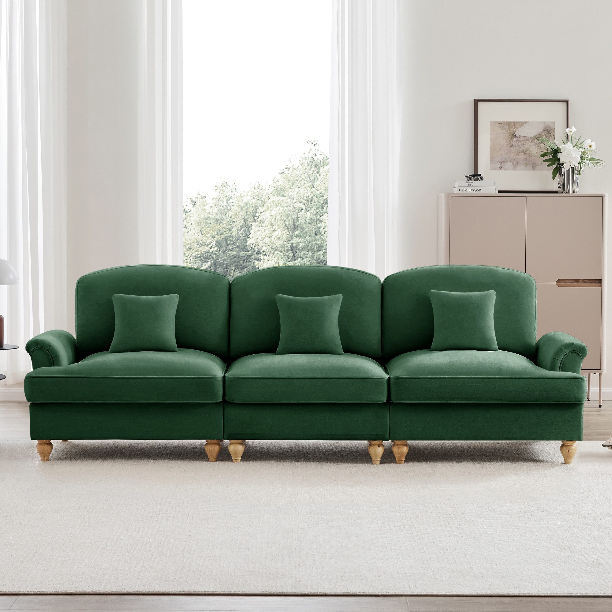 ANYSUN 2-Sitzer Doppelsofa,3-Sitzer Sofa,Chenille-Stoff,Polstersofa,Sofa, mit flared Armlehnen, abnehmbarem Volant und Holzbeinen, Polstermöbel Wohnzimmermöbel,für Wohnzimmer, Schlafzimmer,Wohnung