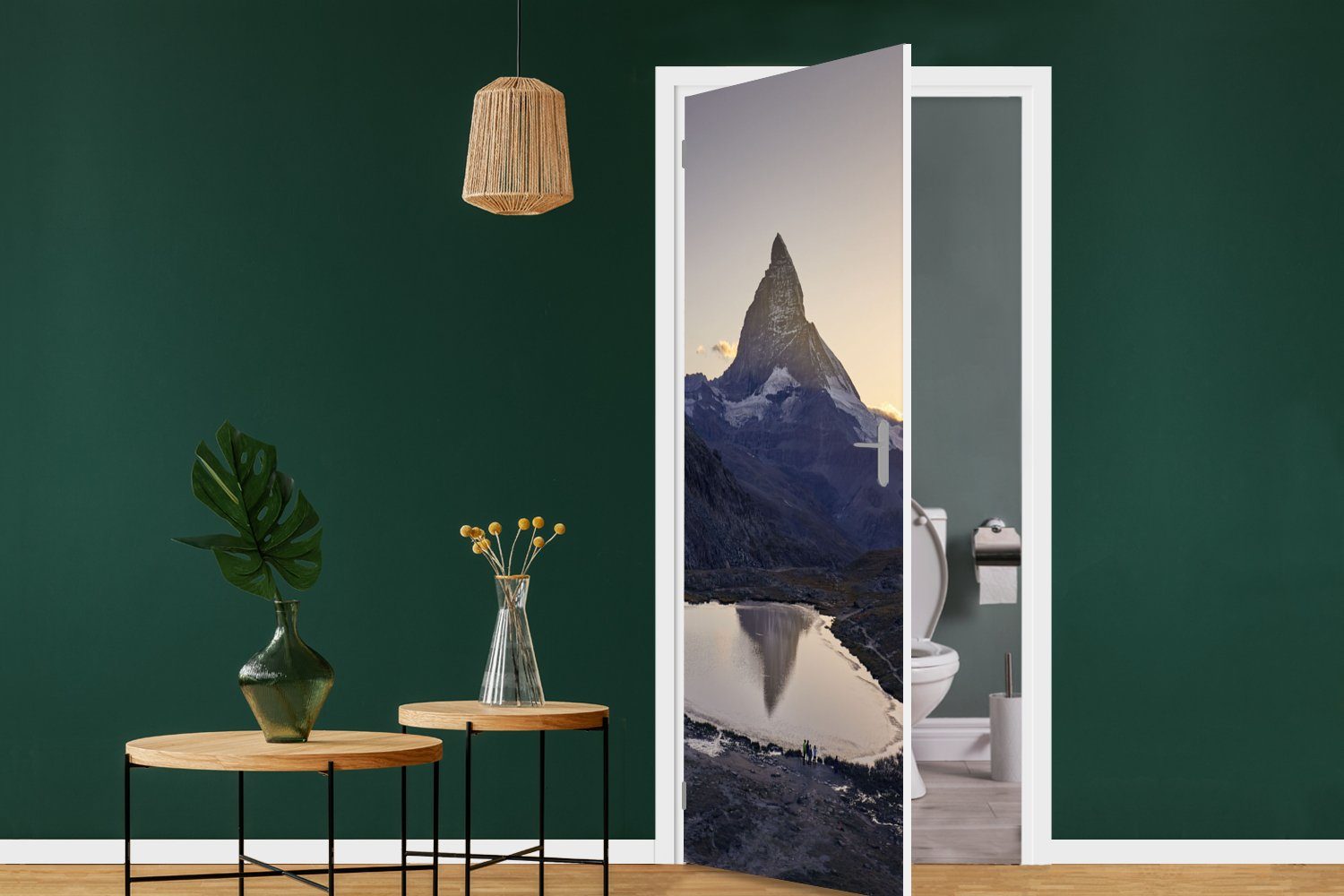 Riffelsee Fototapete MuchoWow bedruckt, und für St), der Matt, Matterhorn (1 bei der Schweiz, 75x205 in Türaufkleber, cm Sonnenaufgang Das Tür, Türtapete