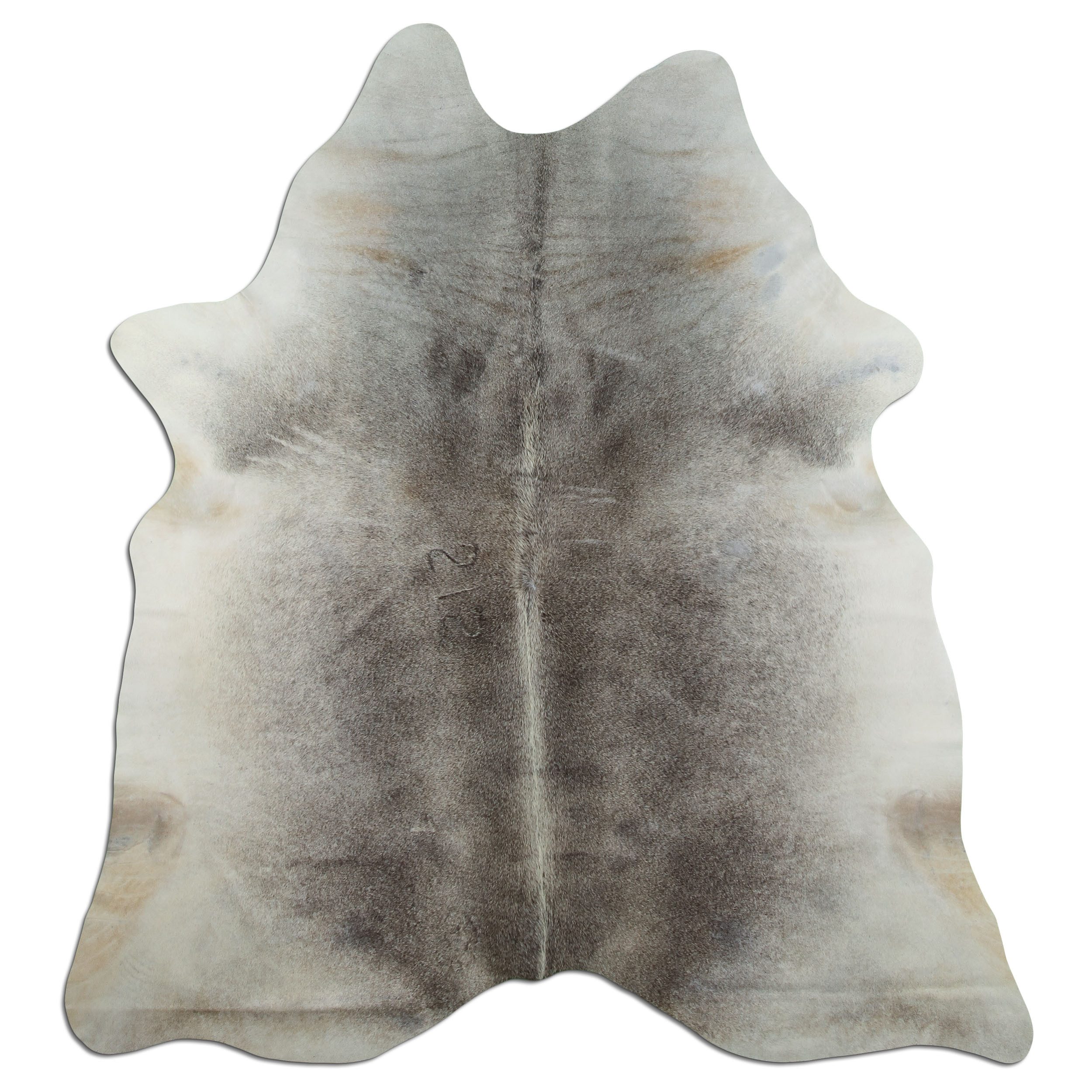 Livorio Fellteppich L210 x B200 cm - grau weiß, Kuhfell, Premium Kuhfell Teppich, Rinderfell, Echtfell, grey