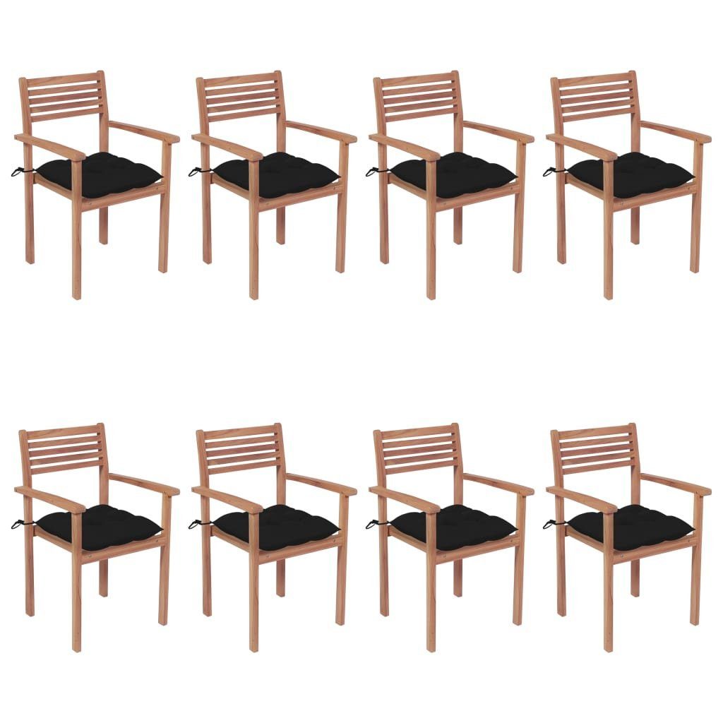furnicato Gartenstuhl Stapelbare Gartenstühle mit Kissen 8 Stk. Massivholz Teak | Stühle