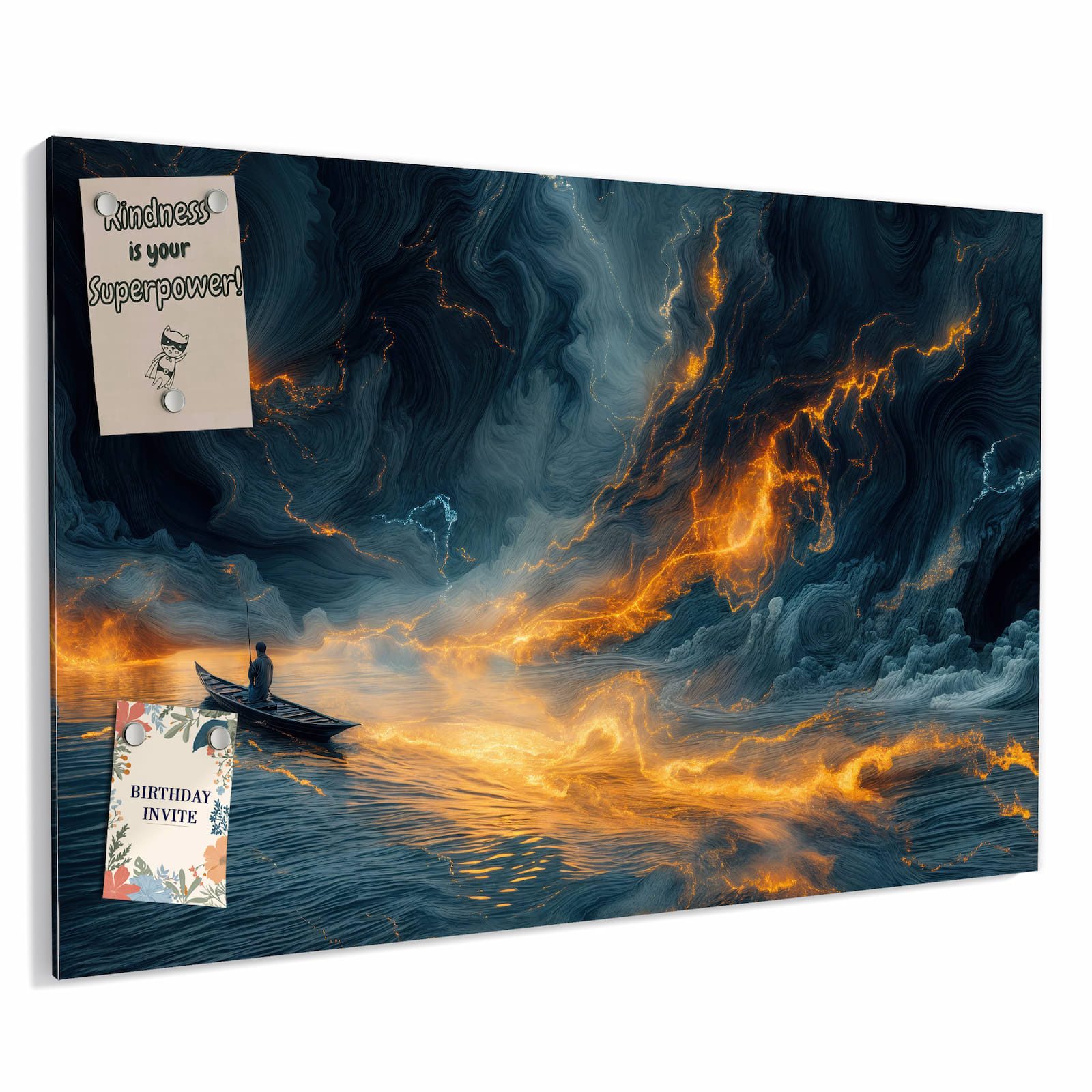 Primedeco Memoboard Metall Feuer und Wasser – beschreibbar & magnetisch, (Inklusive Stift, Magnete und Montagematerial, 1-tlg., 9 verschiedene Größen), Magnetisch und Beschreibbar