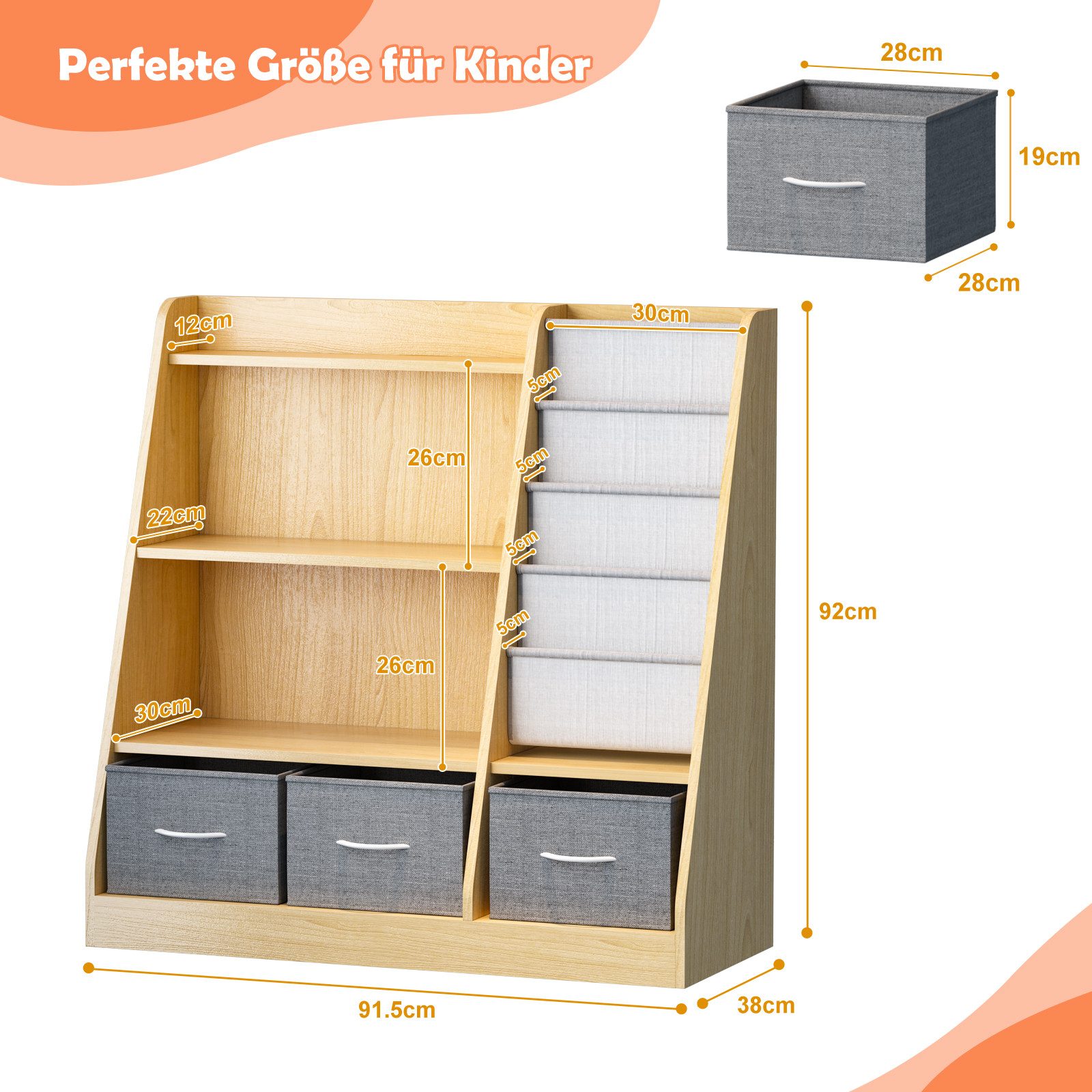 radelldar Spielzeugtruhe Kinderregal Bücherregal, mit 3 Aufbewahrungsboxen günstig online kaufen