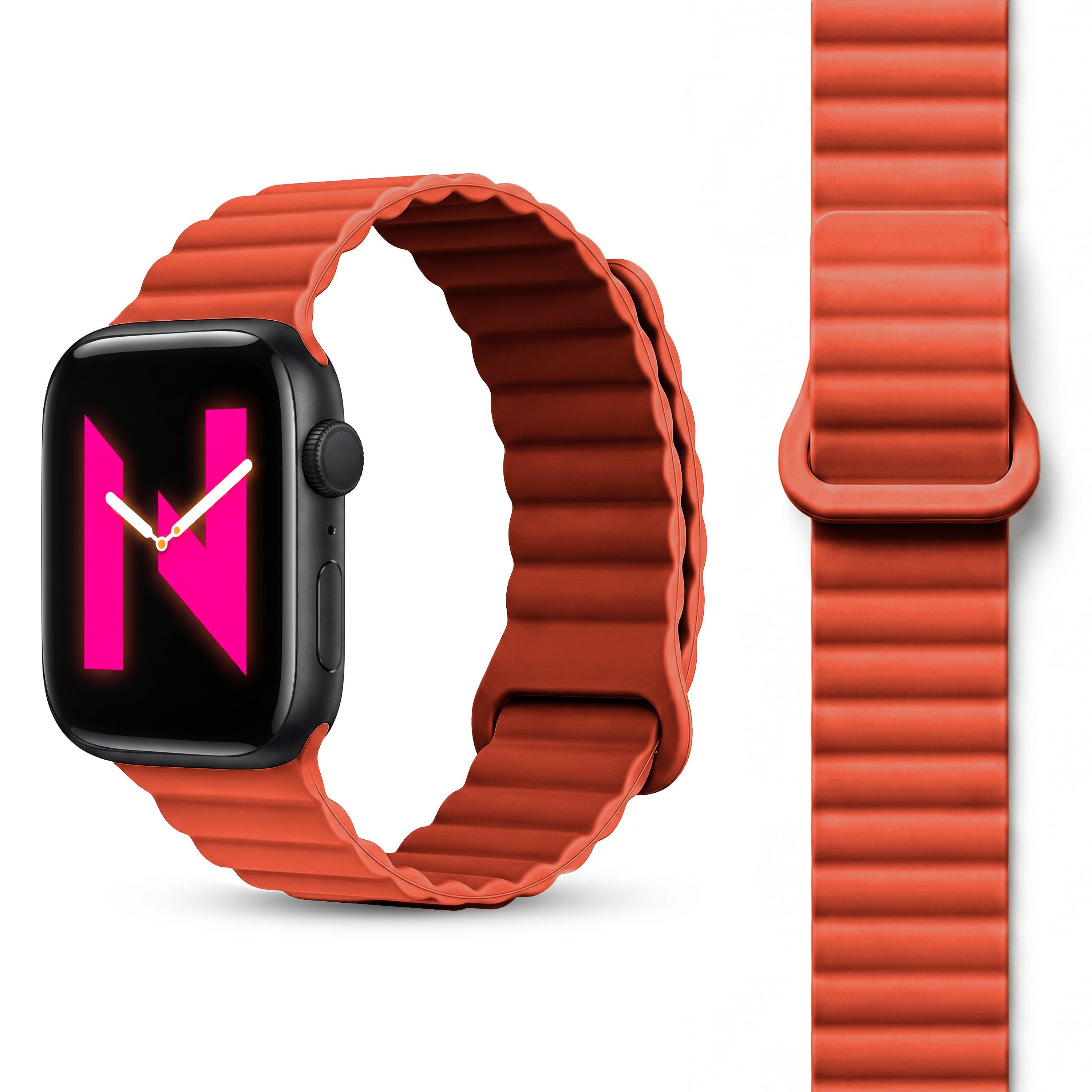 Nalia Smartwatch-Armband Apple Watch 49mm/46/45/44/42(Serie 1-3), Magnetisches Silikon Ersatzband / für Sport Fitness Uhr / Atmungsaktiv