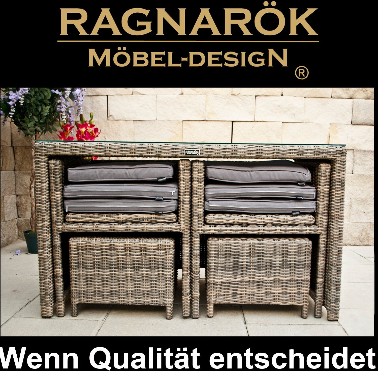 Ragnarök Möbel-Design Garten-Essgruppe HEIMDALL Esstisch Set 2+2, (Set, Pol günstig online kaufen