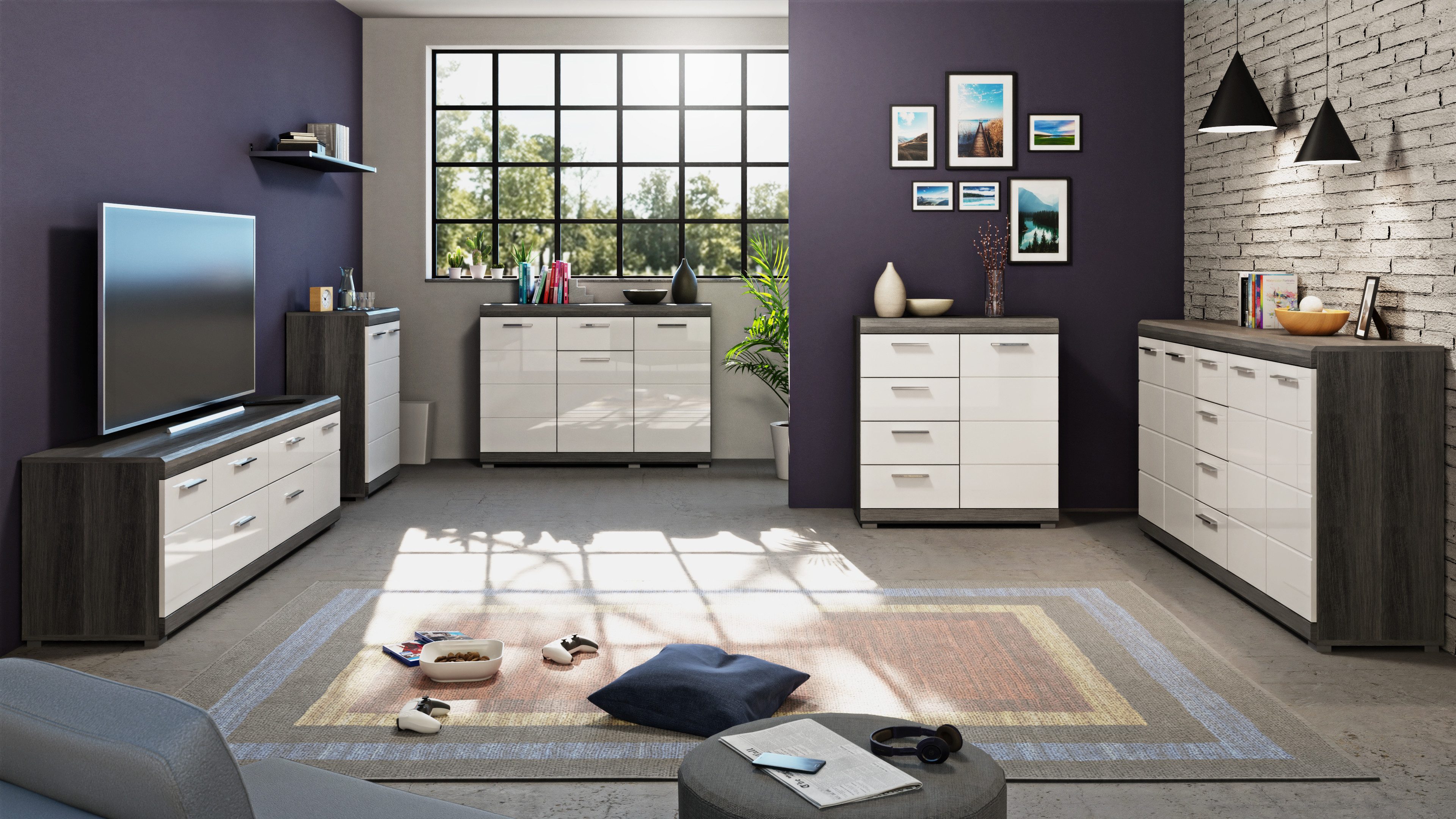 furnling Kommode Scott, 1 Schublade, 3 Türen, Sideboard, Wohnzimmerschrank, Breite 120 cm
