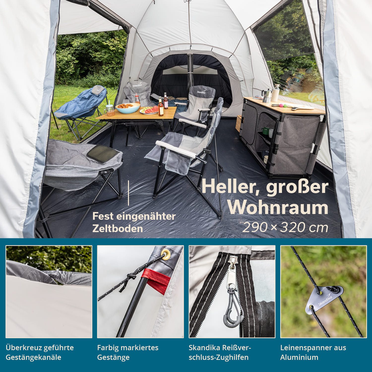 Skandika Kuppelzelt Bergen 5 Protect Campingzelt, Personen: 5, Familienzelt, eingenähter Zeltboden, 2,3m Stehhöhe, 3000mm Wassersäule