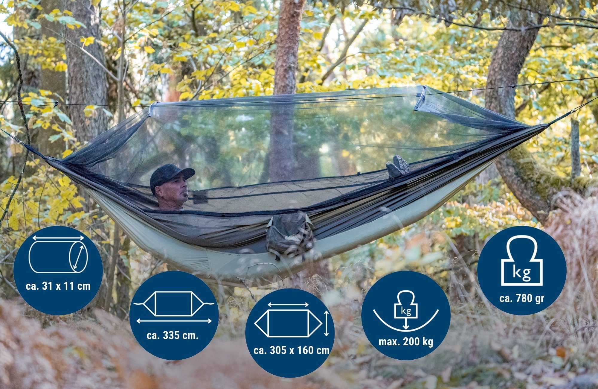 Amazonas Hängematte Moskito Traveller Thermo, Ultra Light Hängematte inkl. Moskitonetz und Isomattenfach