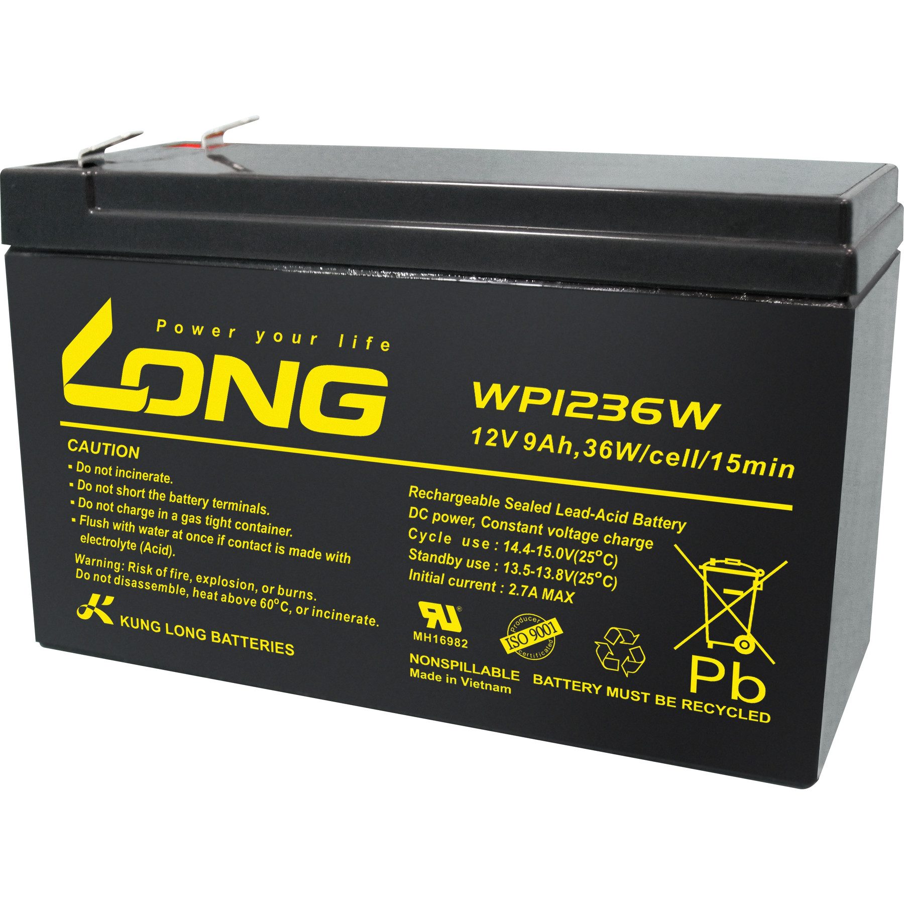 Kung Long KUNG LONG Blei-Akkumulator WP1236W, 12 V- / 9 Ah Bleiakkus