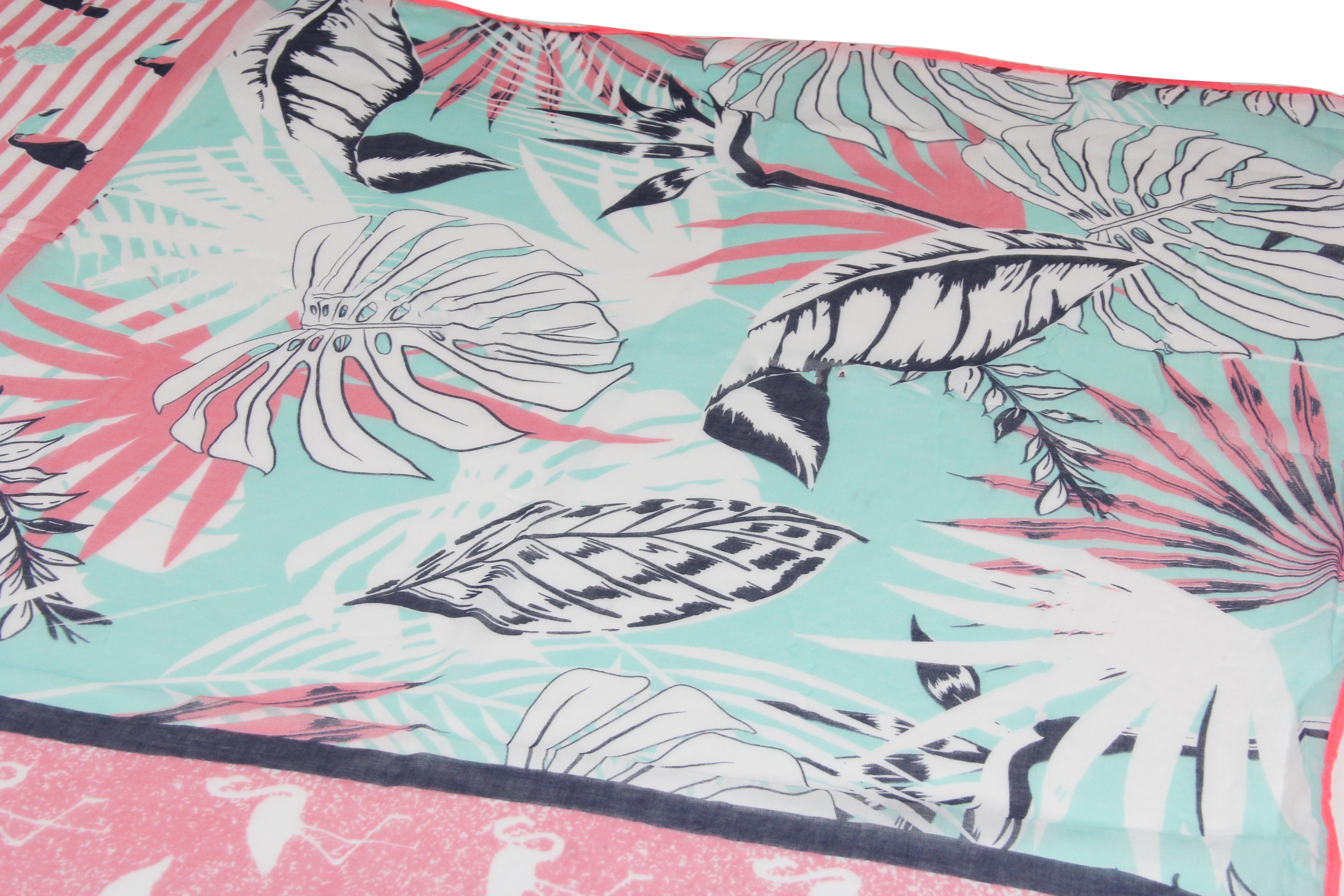 Melissa Damen Pelikan Rosa Print Steinchen & Vanessa Leichter Tuch mit, Strass Flamingo Modetuch und exotischem Schal, quadratisches Palmen