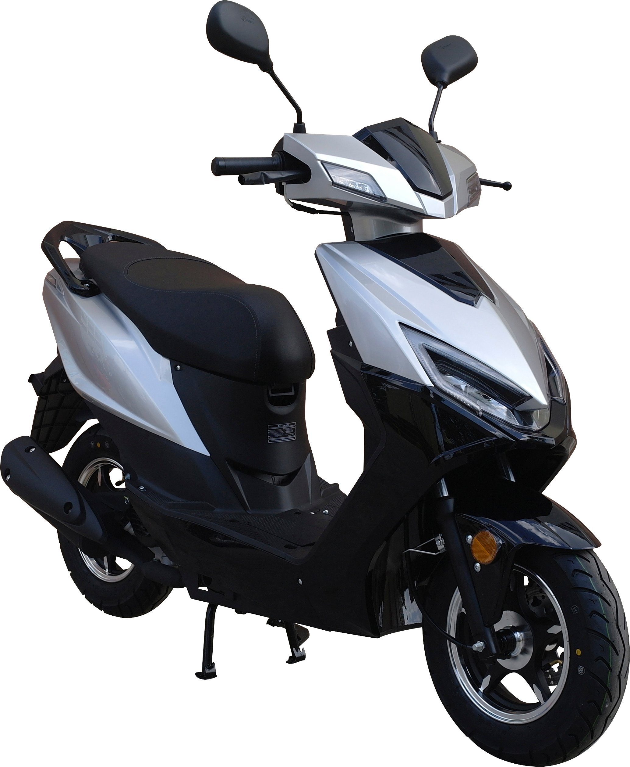 GT UNION Motorroller Sonic X 50-45, 50 ccm, 45 km/h, Euro 5, (Komplett-Set, 2 tlg., mit Topcase), inkl. Topcase silber-schwarz