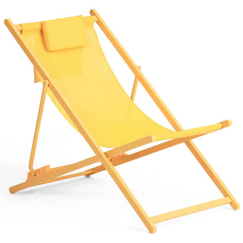 VANAGE Klappstuhl VG-8051 (1 St), Vanage Liegestuhl robust & klappbar mit Organizer, Beach-Chair für den Garten in Gelb, VG-8051