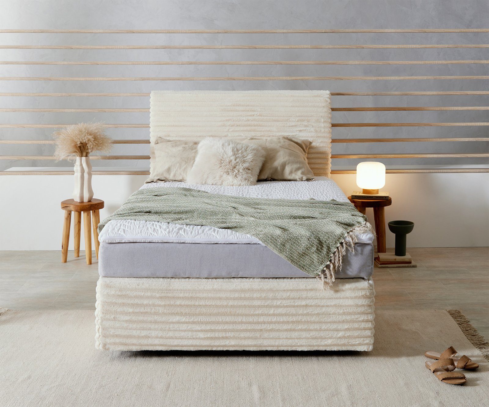 DELIFE Boxspringbett Dream-Well, Plüsch-Cord Beige 120x200 günstig online kaufen