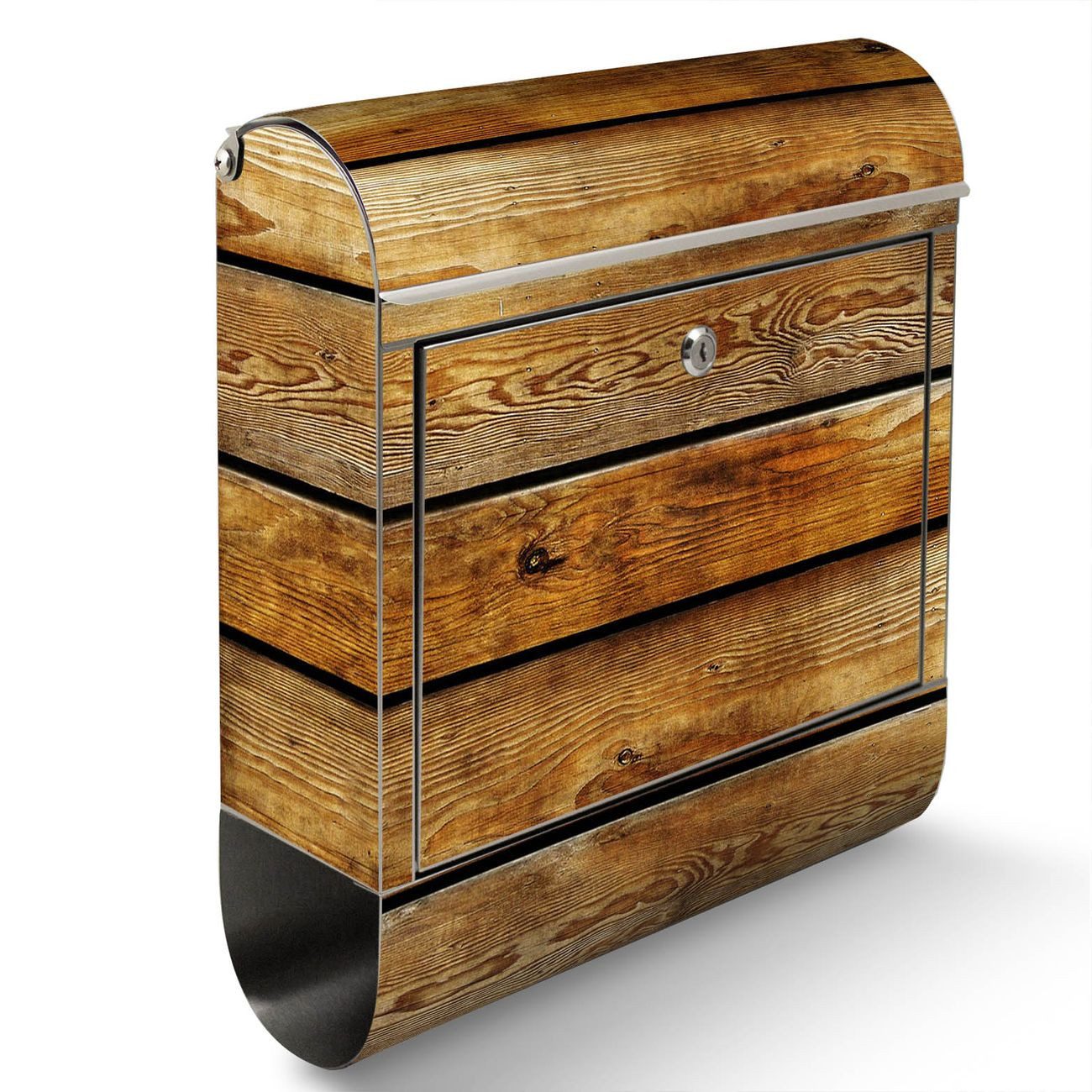 banjado Standbriefkasten Edelstahl Holzbretter (Standbriefkasten Holzbretter, mit Zeitungsfach), 126 x 53 x 17cm