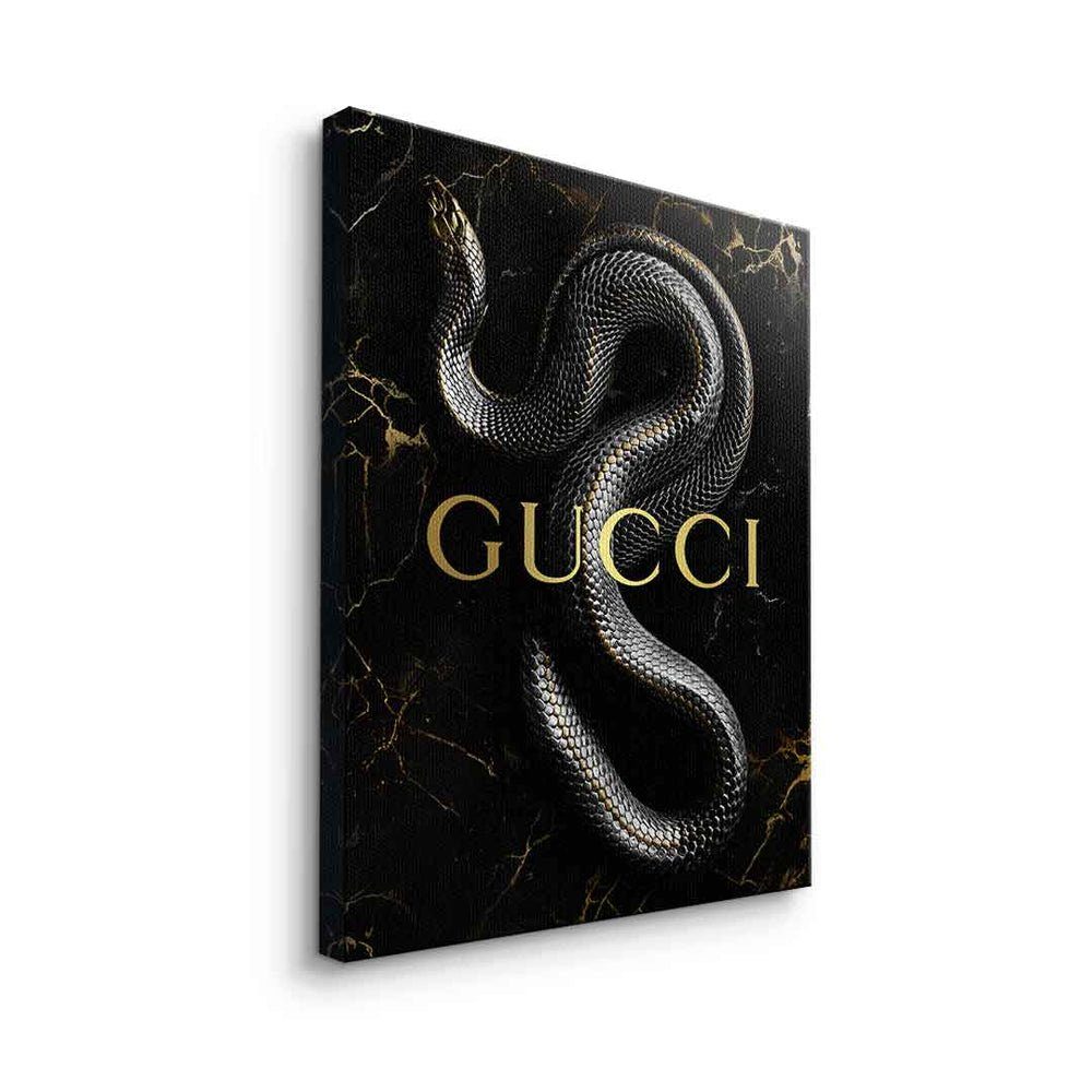 snake gold edel schwarz Schlange luxury DOTCOMCANVAS® Rahmen Leinwandbild, mit Leinwandbild Gucci schwarzer elegant