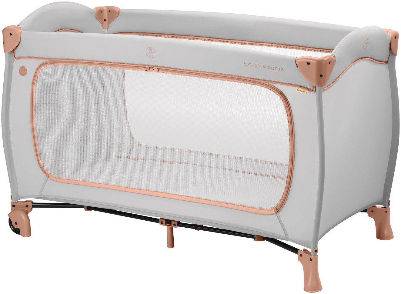 Hauck Baby-Reisebett Sleep N Play Go Plus, Dusty Cork, mit integrierten Rädern; Vorderausstieg