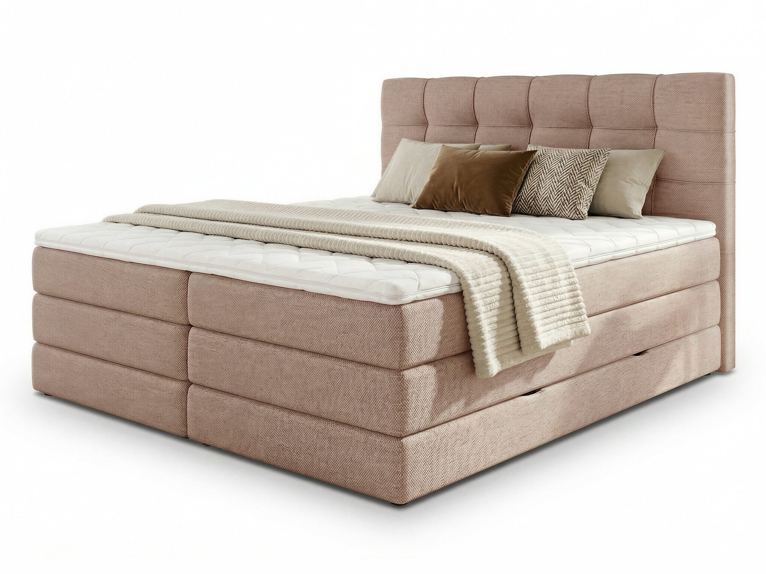 Sofnet Boxspringbett Best XL (2x Bettkästen, Bonellfederkern- und Taschenfederkernmatratze, Topper), Polsterbett, Doppelbett, Webstoff, mit Kopfteil, 140/160/180x200 cm