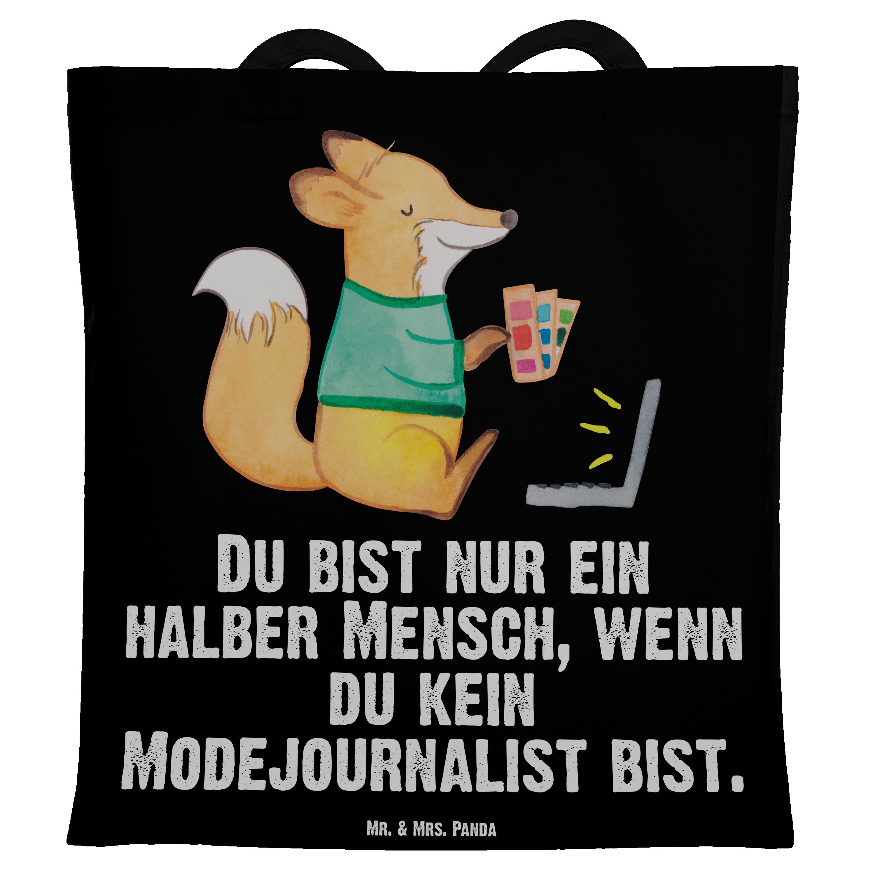 Mr. & Mrs. Panda Tragetasche Modejournalist mit Herz - Schwarz - Geschenk, Studium, Pressebüro, Mi (1-tlg) | Canvas-Taschen