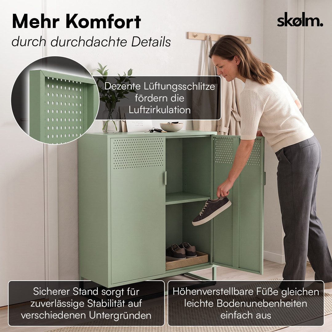 skølm Kommode Izar aus Metall (Mintgrün), Highboard mit Doppeltür & höhenverstellbare Einlegeböden – Bild 3 von 5