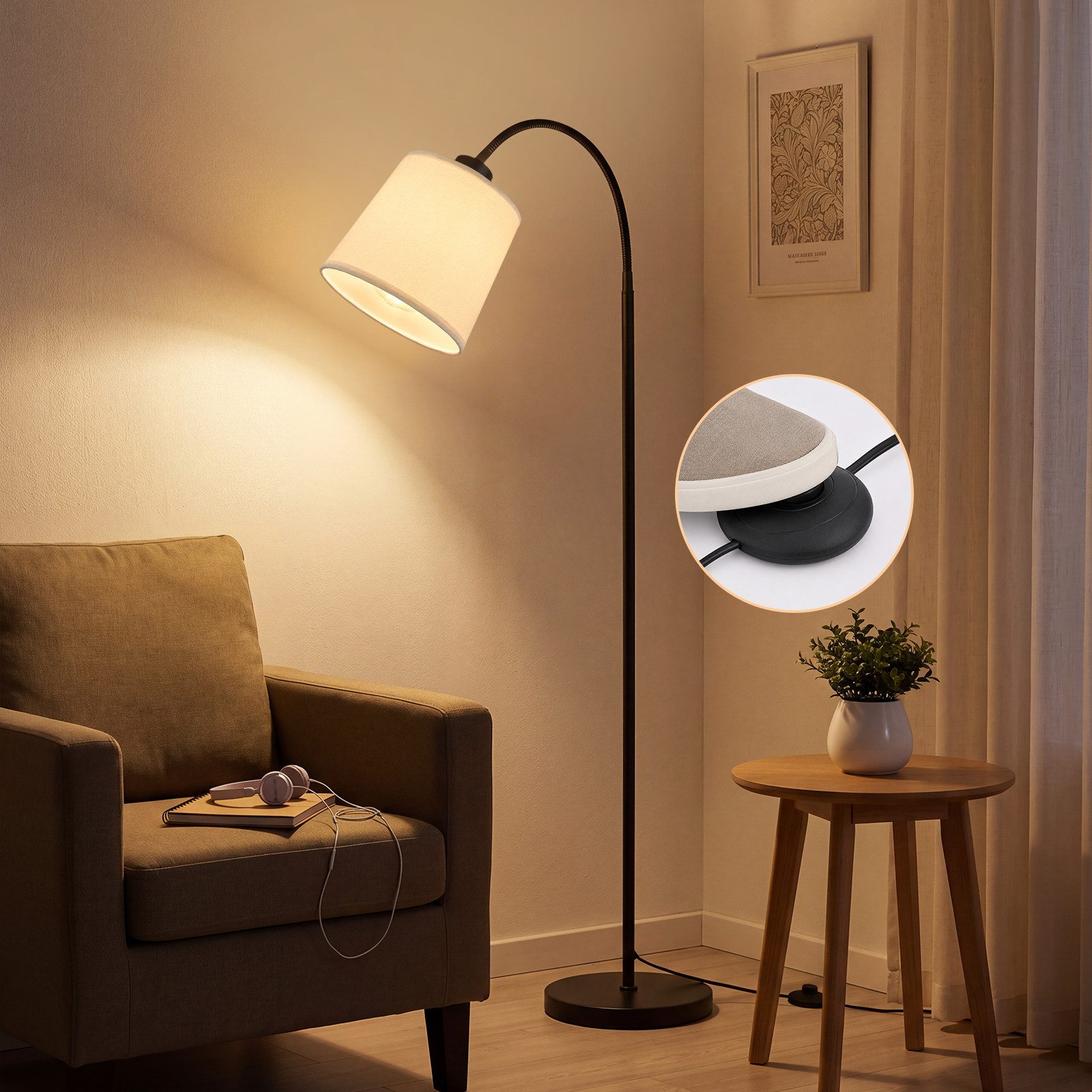 ZMH Stehlampe Stehlampe – 160 cm 360° drehbar beigefarbener Schirm moderner Stoff, ohne Leuchtmittel